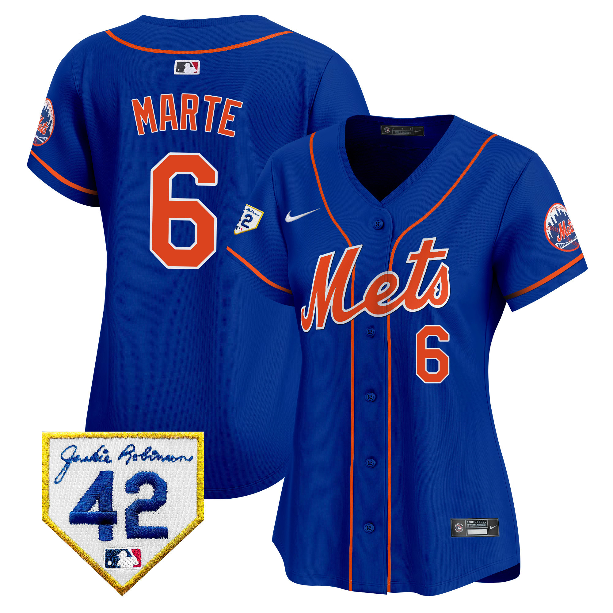 Starling Marte Women's New York Mets 2024 Jackie Robinson Patch Vapor Premier Limited Royal Jersey - All Stitched