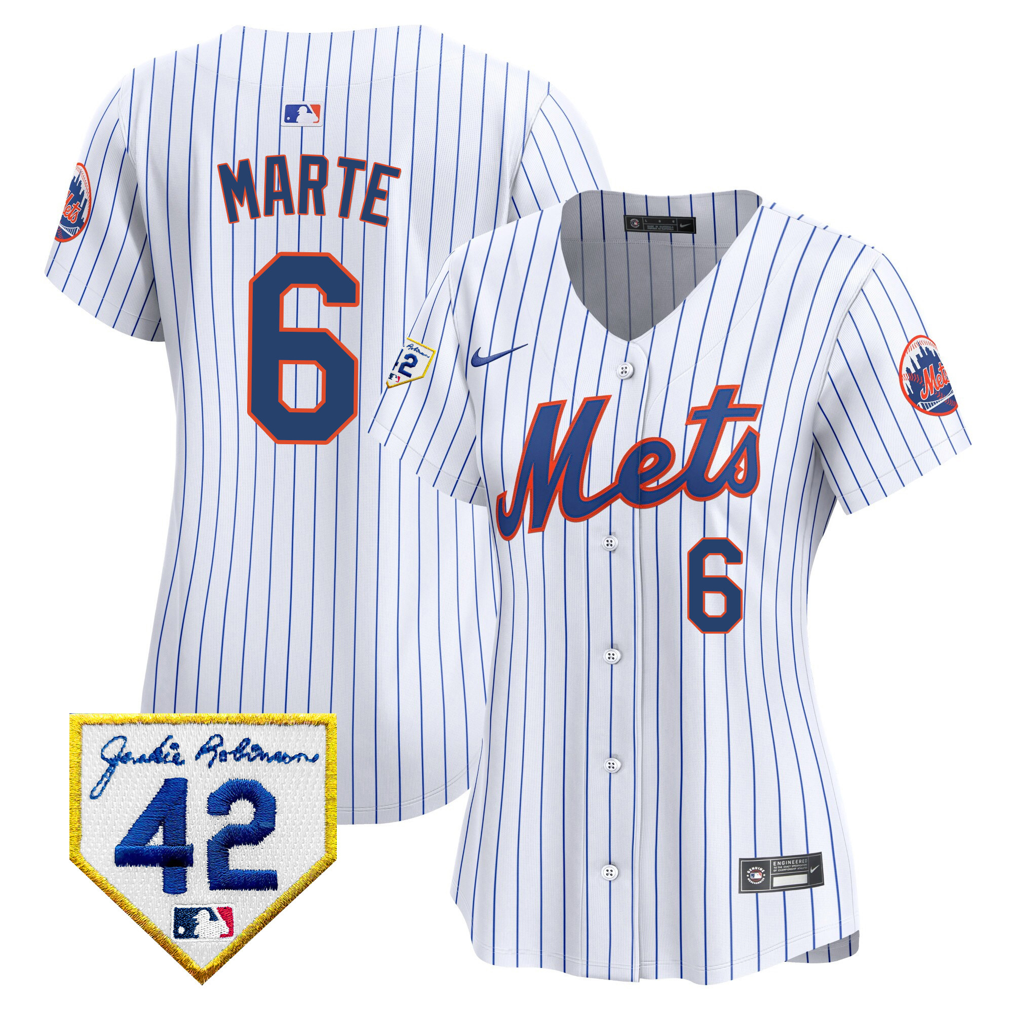 Starling Marte Women's New York Mets 2024 Jackie Robinson Patch Vapor Premier Limited White Jersey - All Stitched