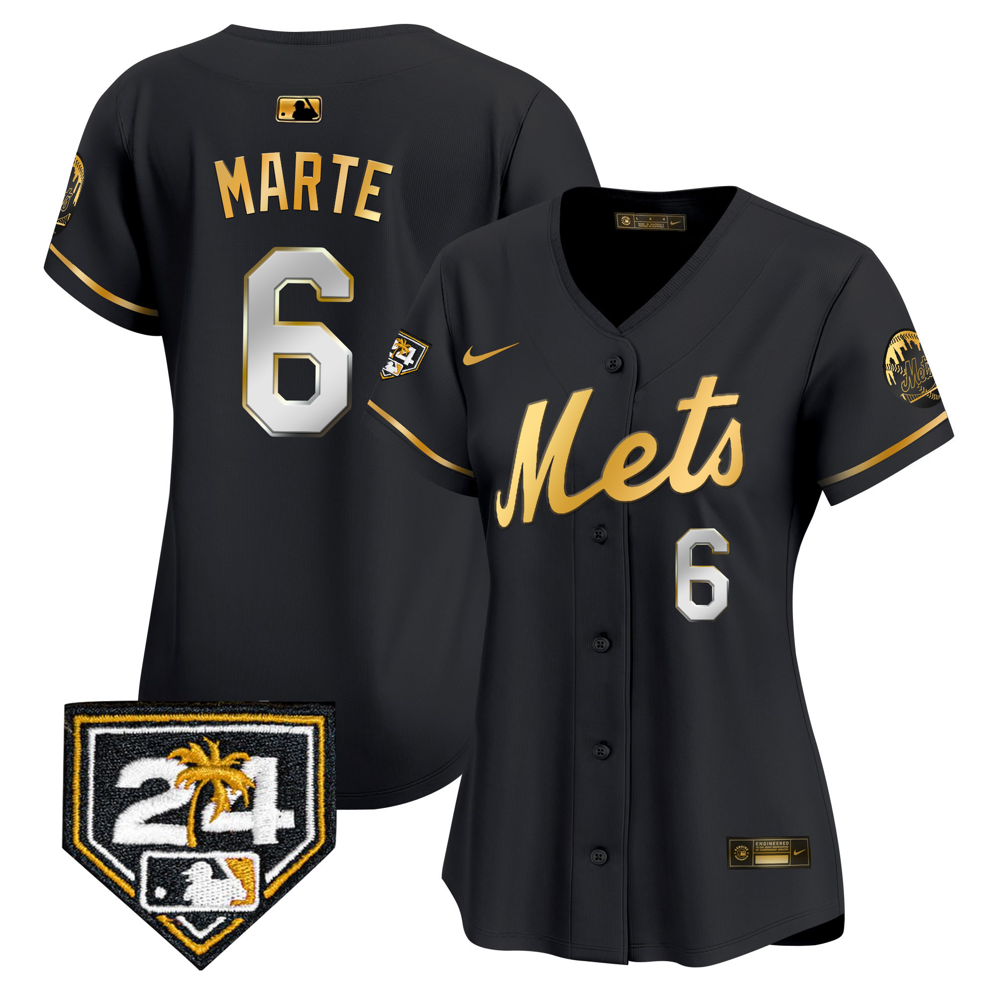 Starling Marte Women's New York Mets 2024 Spring Training Vapor Premier Limited V2 Black Gold Jersey - All Stitched