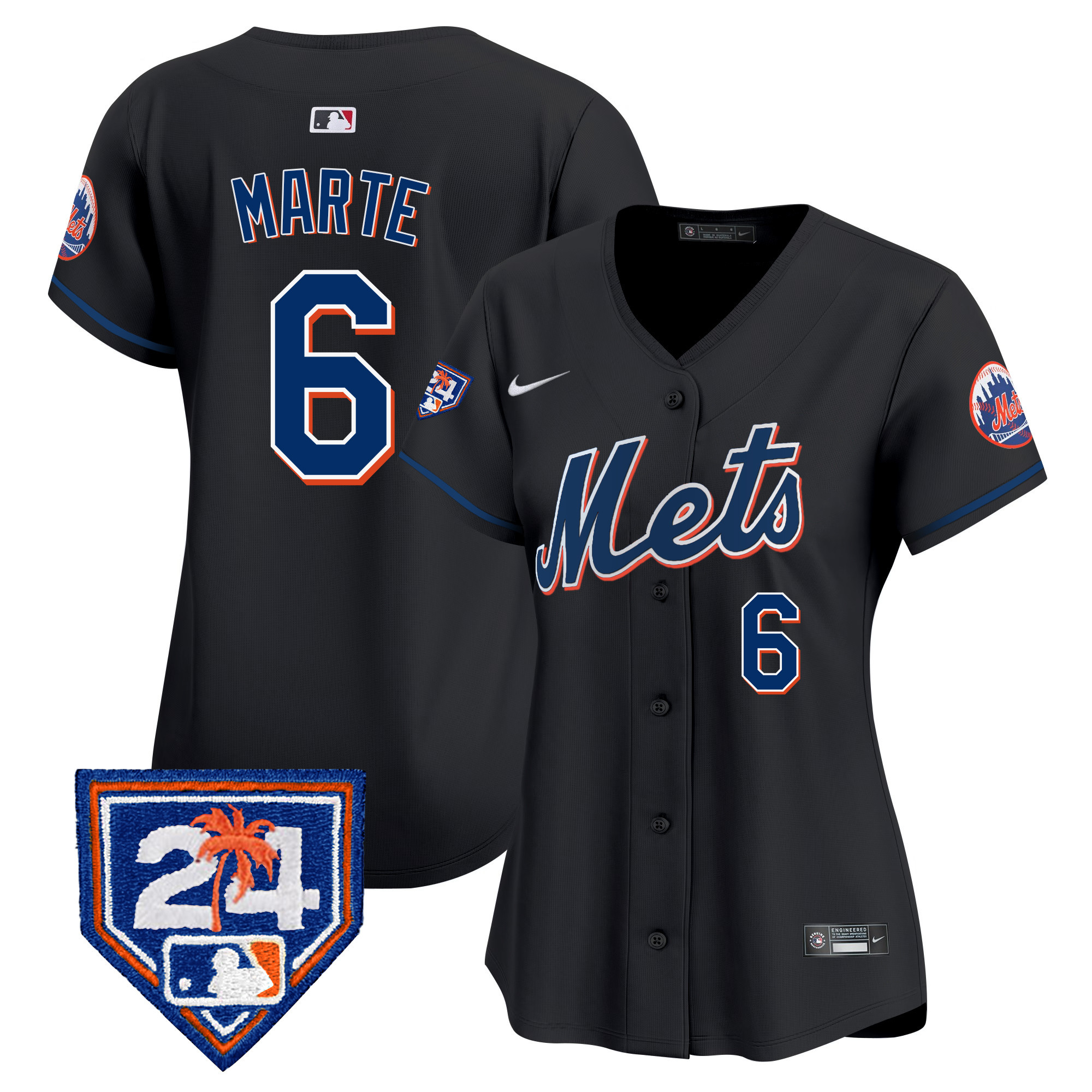 Starling Marte Women's New York Mets 2024 Spring Training Vapor Premier Limited V2 Black Jersey - All Stitched