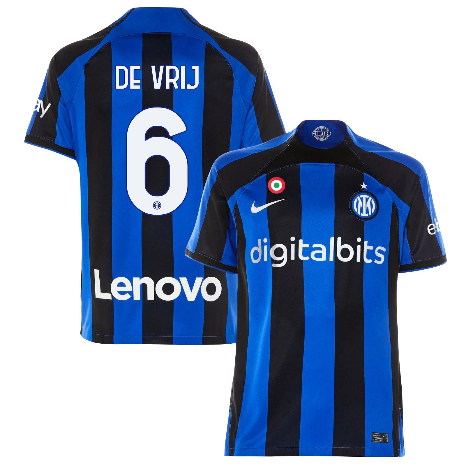 Stefan de Vrij 6 Inter Milan 2022/23 Home Men Jersey – Black/Blue Stripes