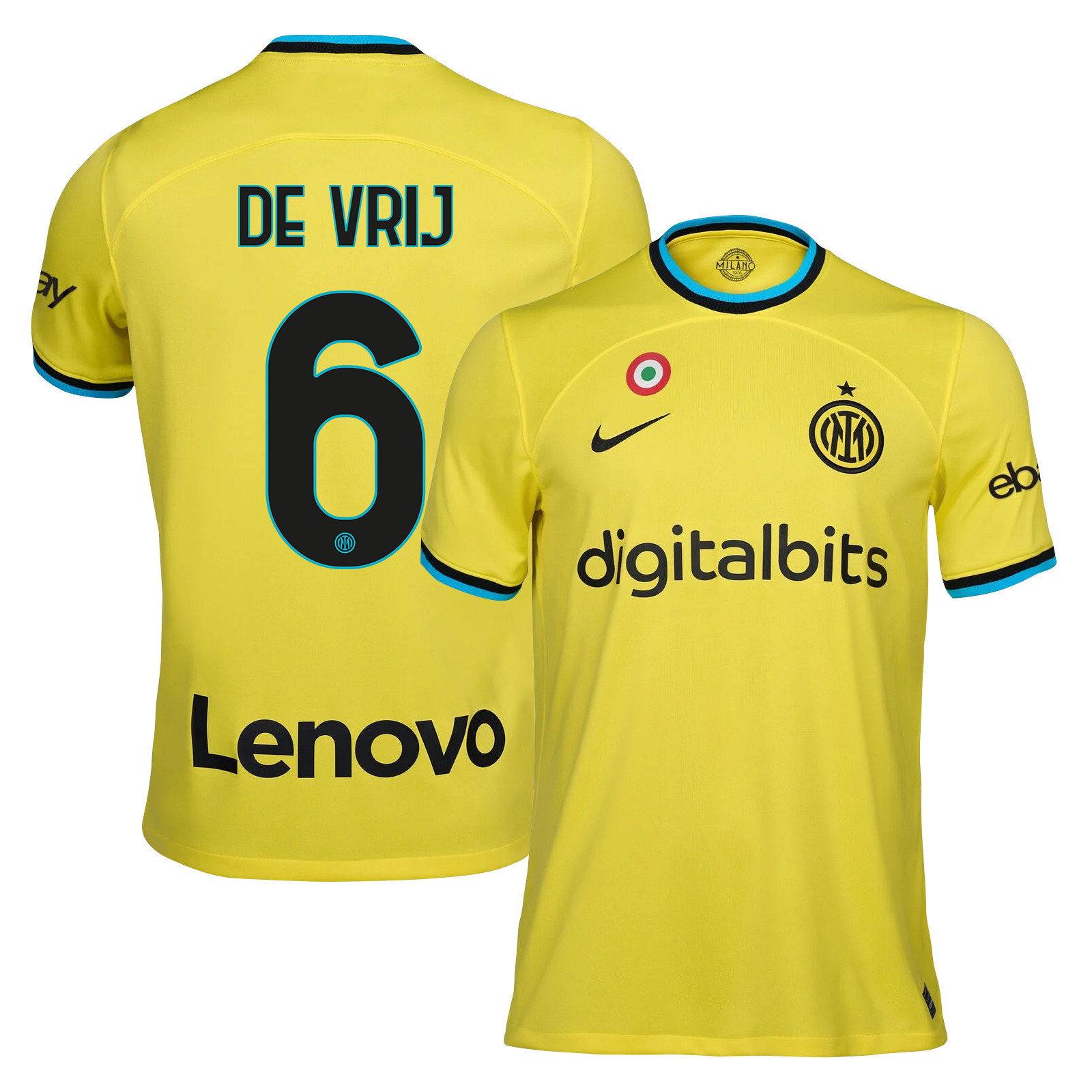 Stefan de Vrij 6 Inter Milan 2022/23 Third Men Jersey – Yellow