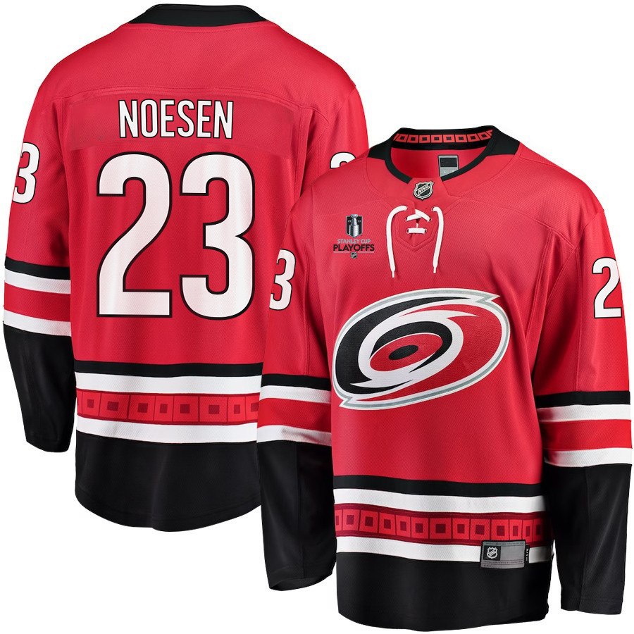 Stefan Noesen 23 Carolina Hurricanes Stanley Cup 2023 Playoffs Patch Home Breakaway Men Stitched Jersey – Red
