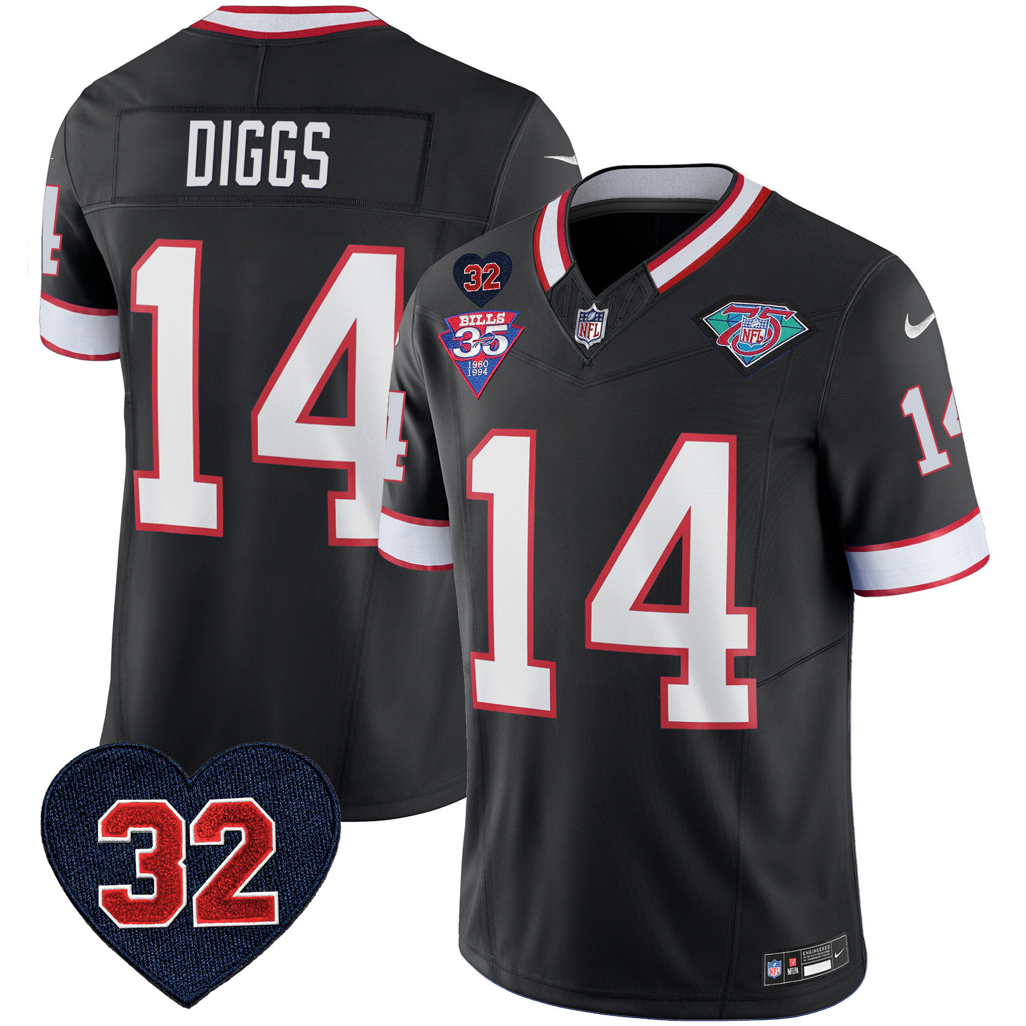 Stefon Diggs Men's Buffalo Bills 1994 Throwback O.J. Simpson Patch Vapor Limited Black Jersey - All Stitched 