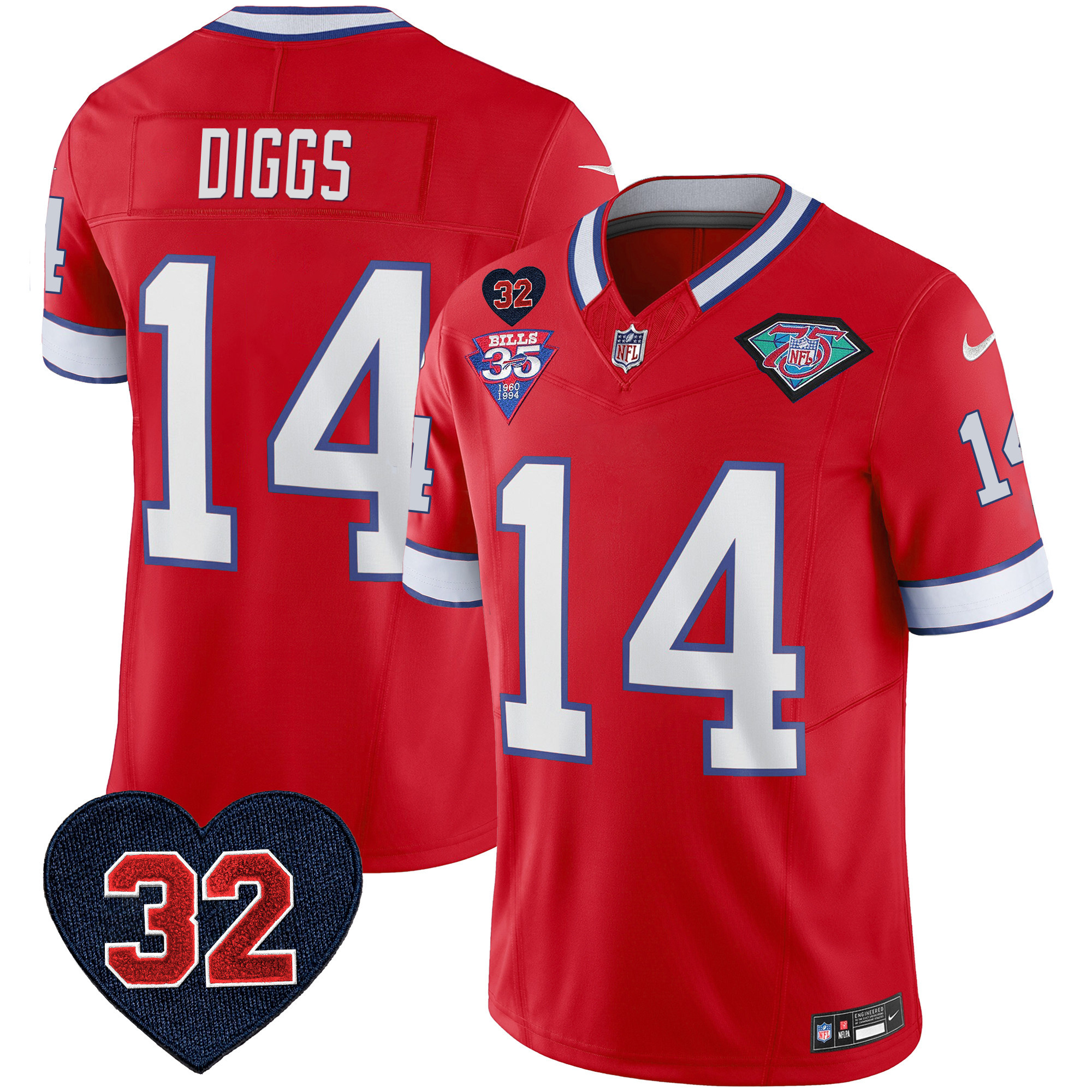 Stefon Diggs Men's Buffalo Bills 1994 Throwback O.J. Simpson Patch Vapor Limited Red Jersey - All Stitched 