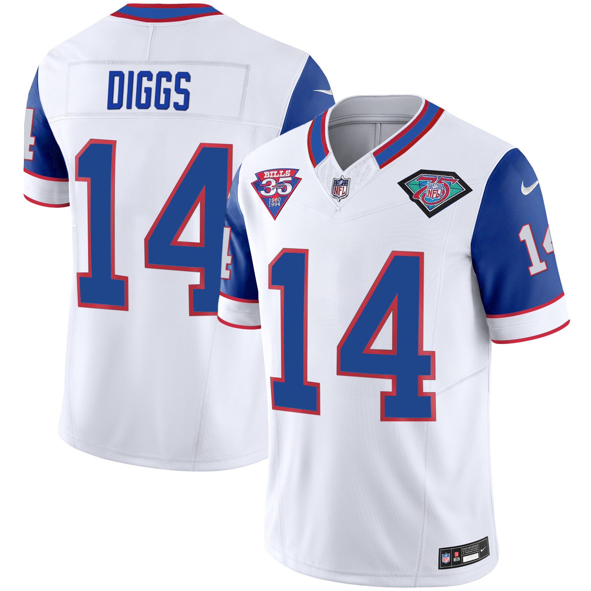 Stefon Diggs Men's Buffalo Bills 1994 Throwback Vapor Royal Sleeves Jersey - All Stitched 