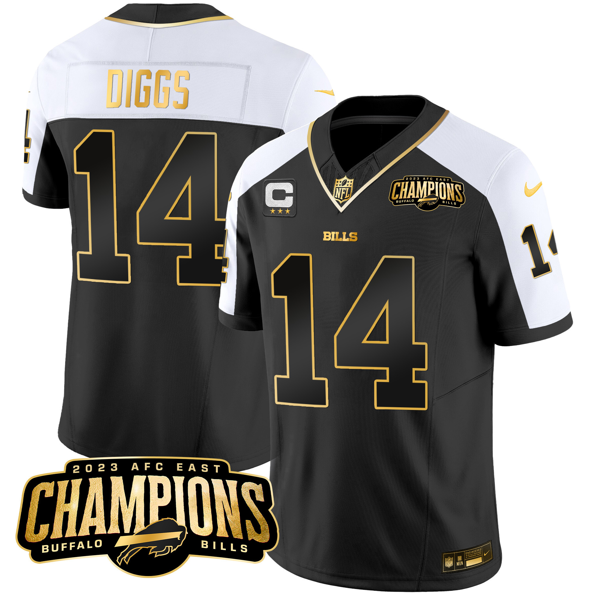Stefon Diggs Men's Buffalo Bills 2023 AFC East Champions Patch Gold Vapor Alternate Jersey - All Stitched 