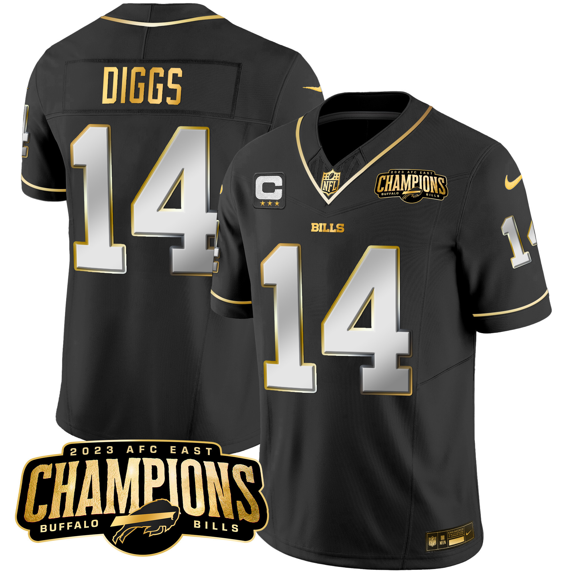 Stefon Diggs Men's Buffalo Bills 2023 AFC East Champions Patch Gold Vapor Black Limited Jersey - All Stitched 