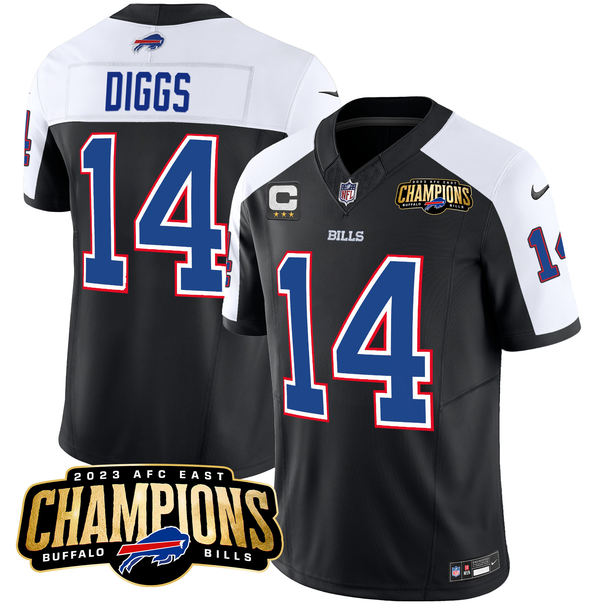 Stefon Diggs Men's Buffalo Bills 2023 AFC East Champions Patch Vapor Black Alternate Jersey - All Stitched 
