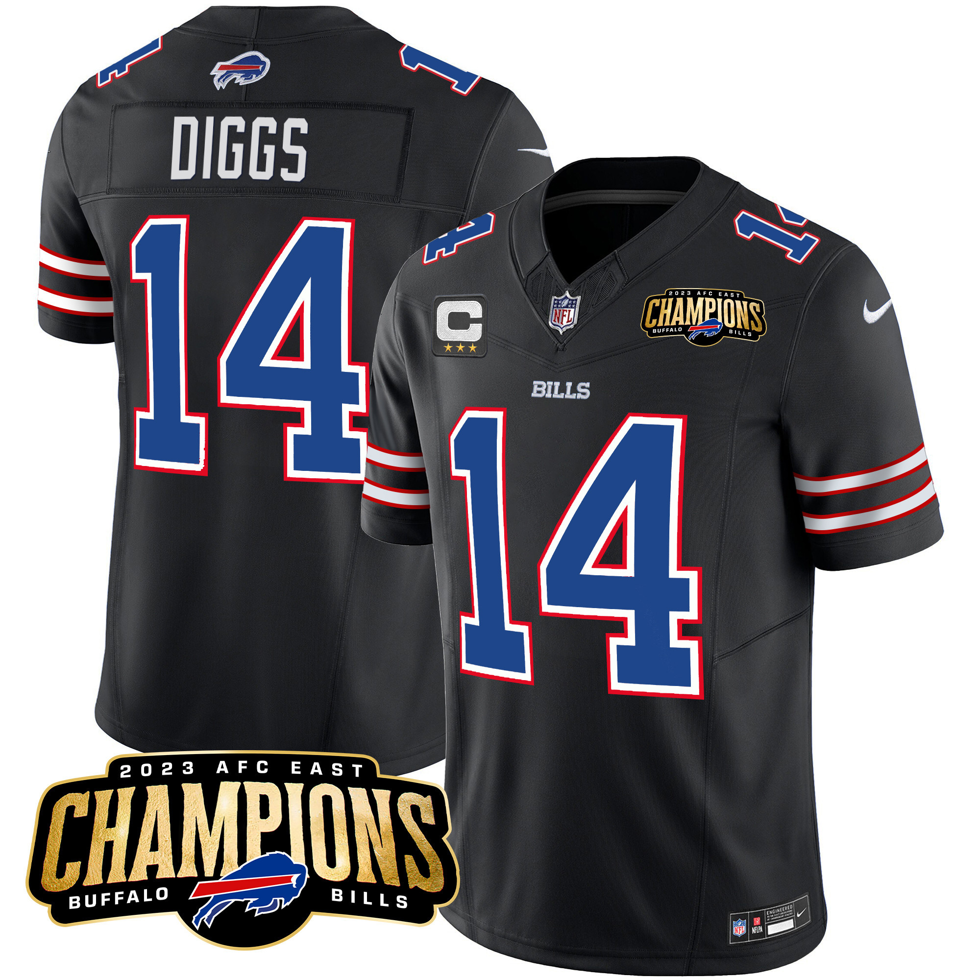 Stefon Diggs Men's Buffalo Bills 2023 AFC East Champions Patch Vapor Black Jersey - All Stitched 