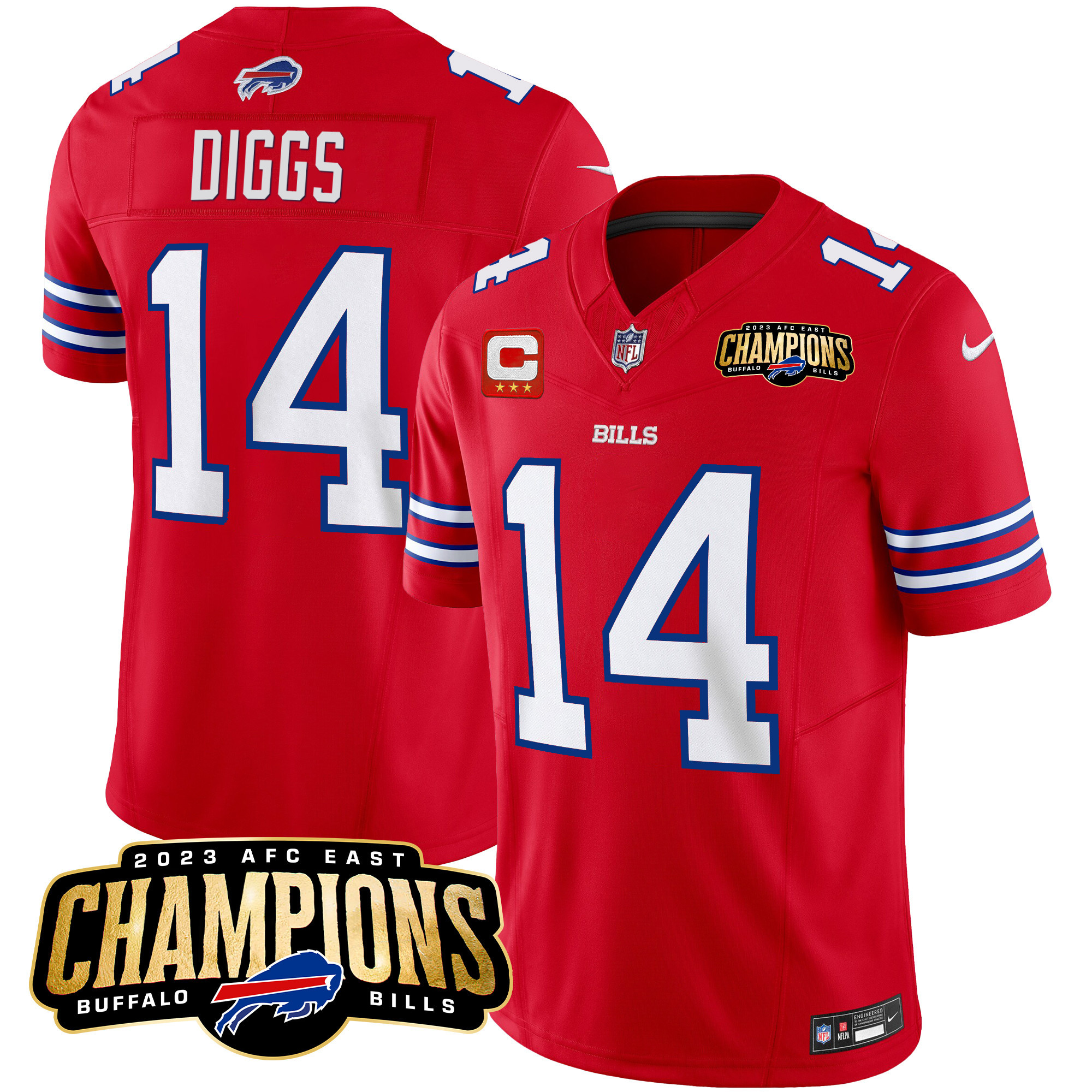 Stefon Diggs Men's Buffalo Bills 2023 AFC East Champions Patch Vapor Red Jersey - All Stitched 