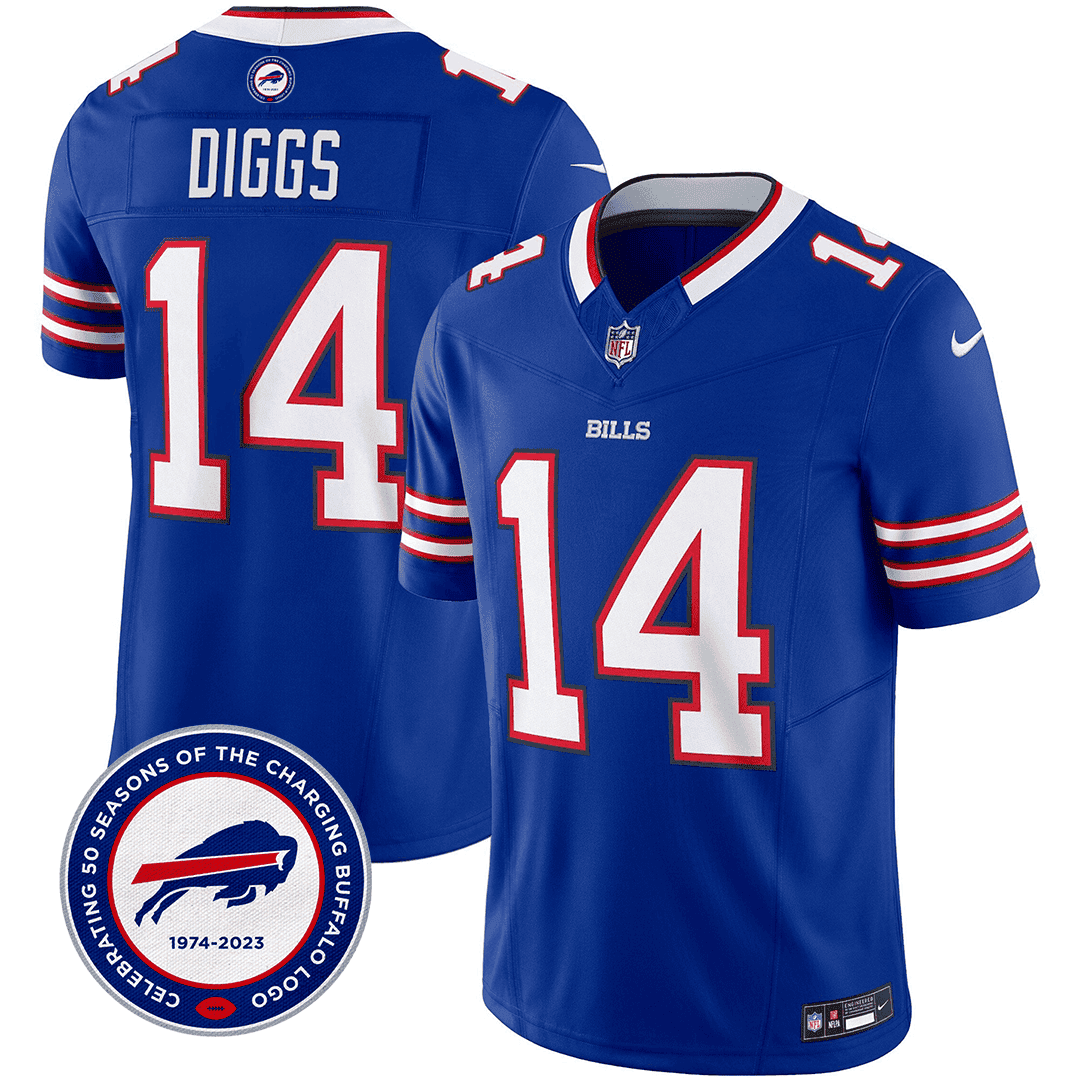 Stefon Diggs Men's Buffalo Bills 50th Charging Logo Patch Vapor Limited Royal Blue Jersey - All Stitched 