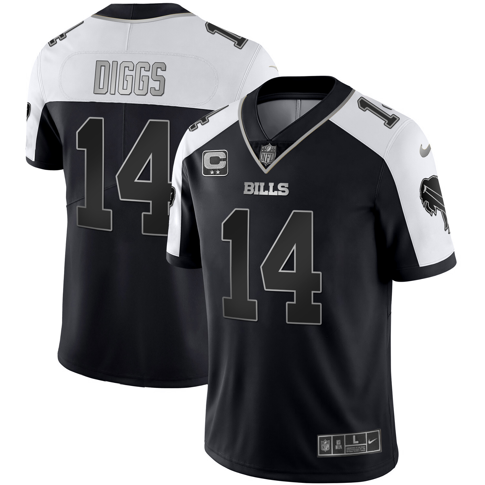 Stefon Diggs Men's Buffalo Bills Alternate Vapor Black Gold & Black Inverted Limited Black Silver Jersey - All Stitched 