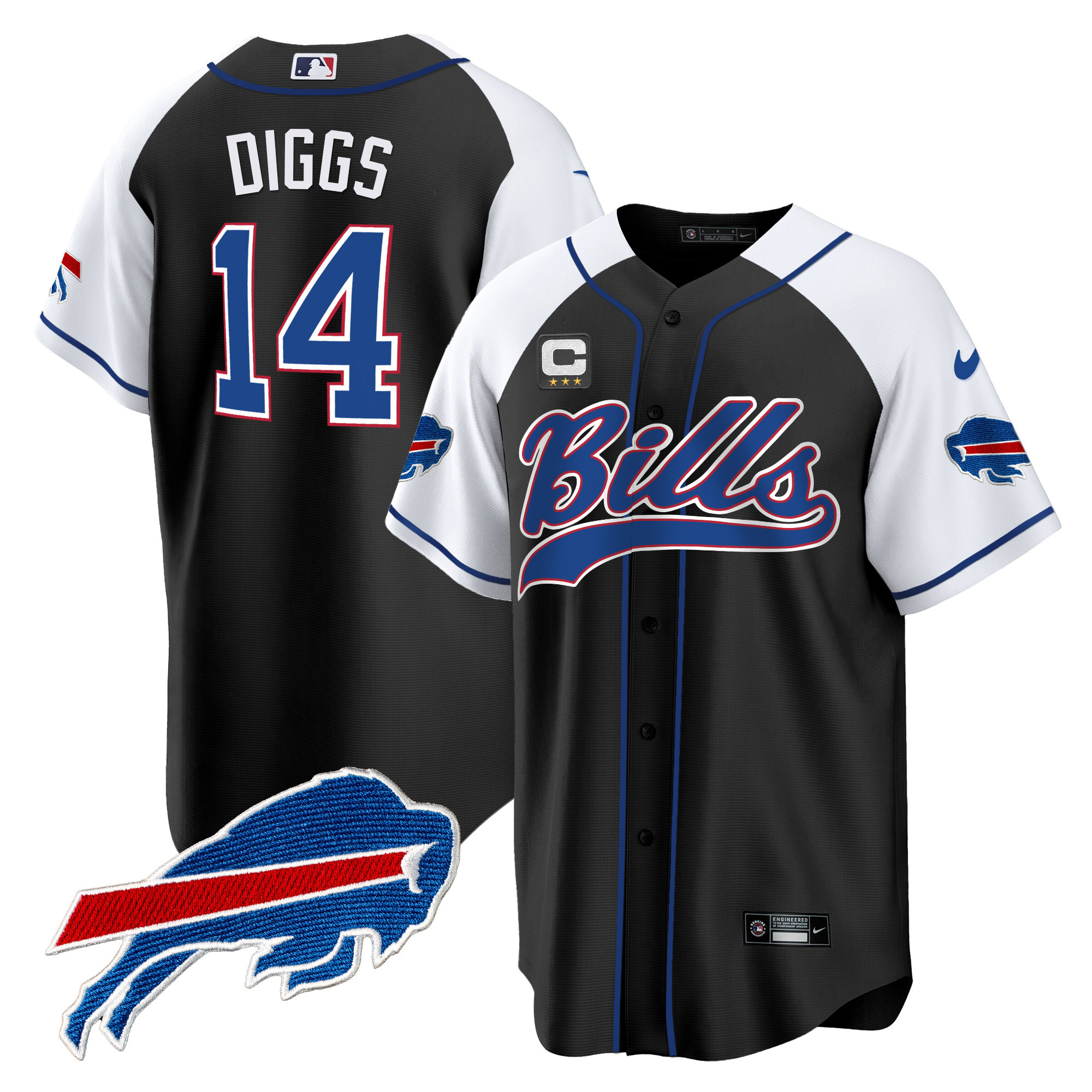 Stefon Diggs Men's Buffalo Bills Baseball Black Alternate Jersey - All Stitched 