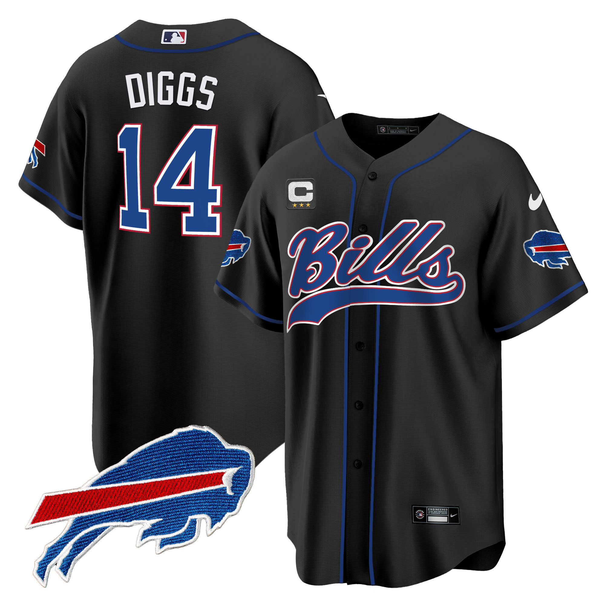 Stefon Diggs Men's Buffalo Bills Baseball Black Jersey - All Stitched 