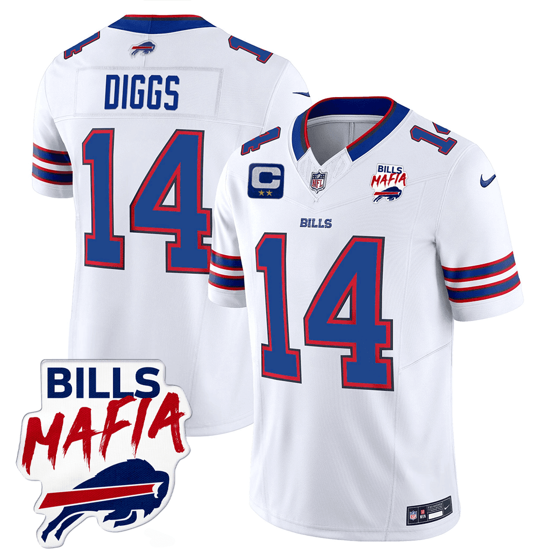 Stefon Diggs Men's Buffalo Bills Buffalo Bills Mafia Patch Limited White Jersey - All Stitched 
