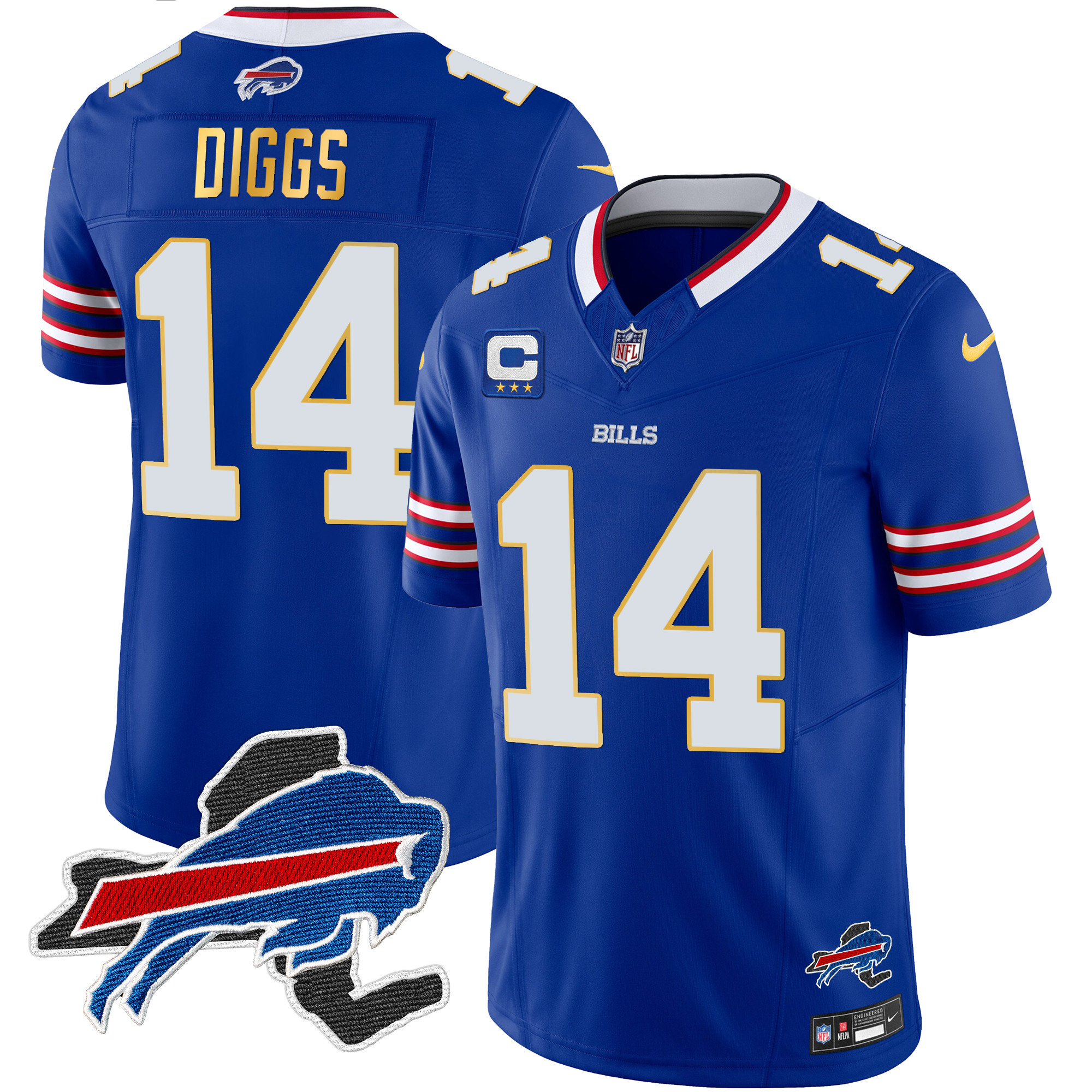 Stefon Diggs Men's Buffalo Bills New York Patch Gold Trim Vapor Royal Jersey - All Stitched 