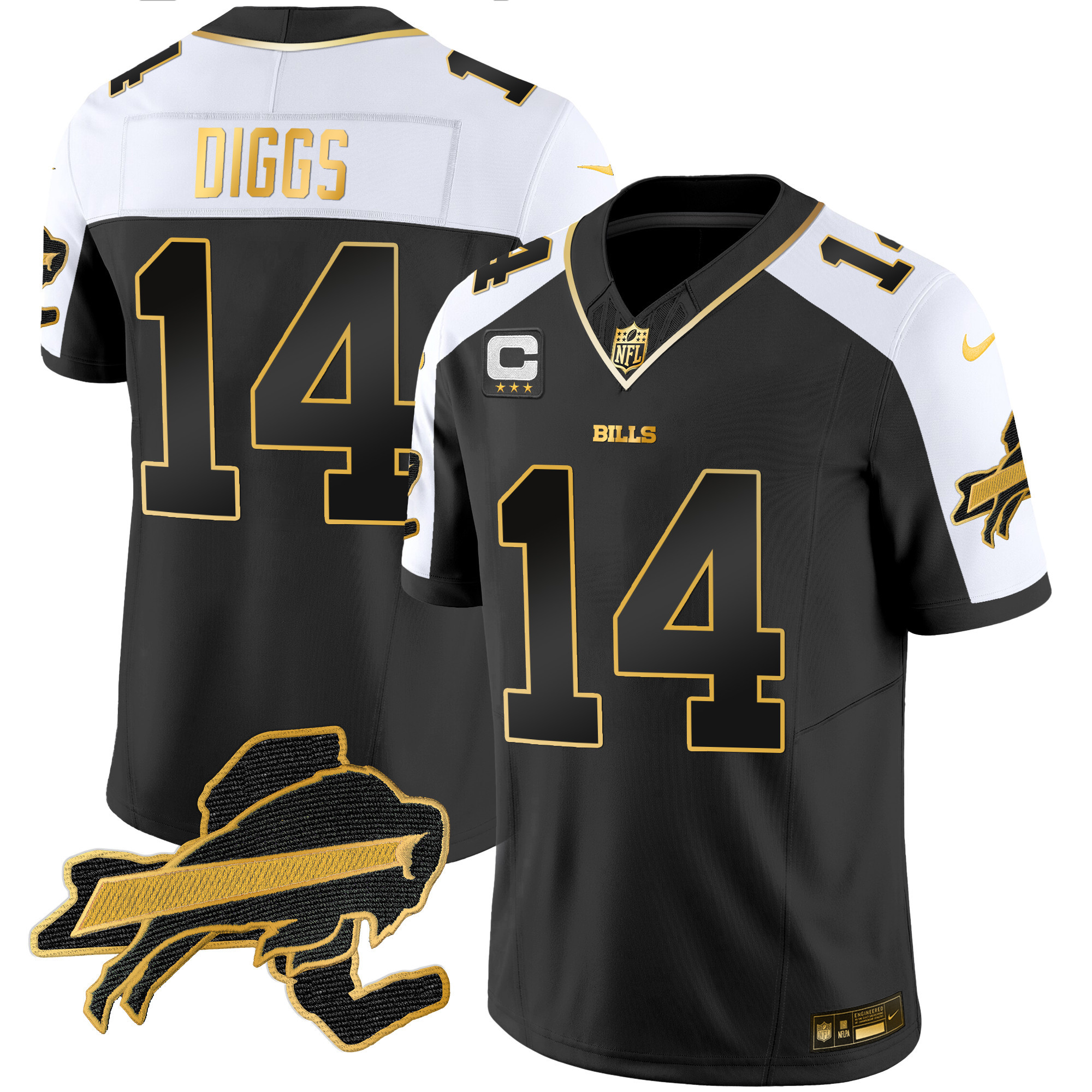 Stefon Diggs Men's Buffalo Bills New York Patch Gold Vapor Limited Alternate Jersey - All Stitched 