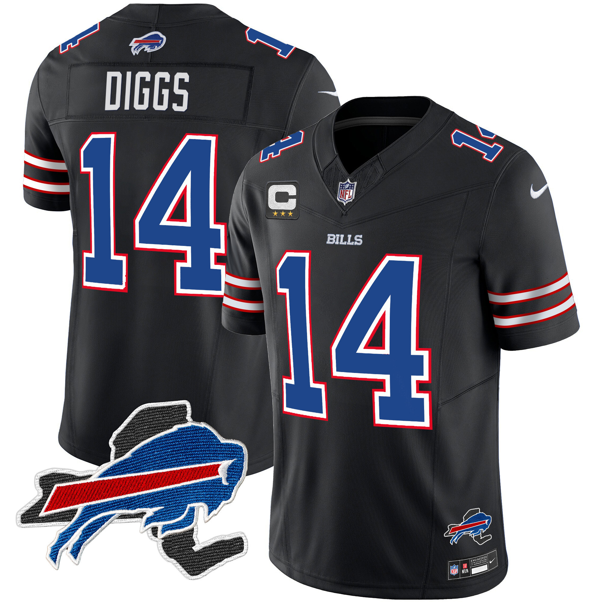 Stefon Diggs Men's Buffalo Bills New York Patch Vapor Limited Black Jersey - All Stitched 