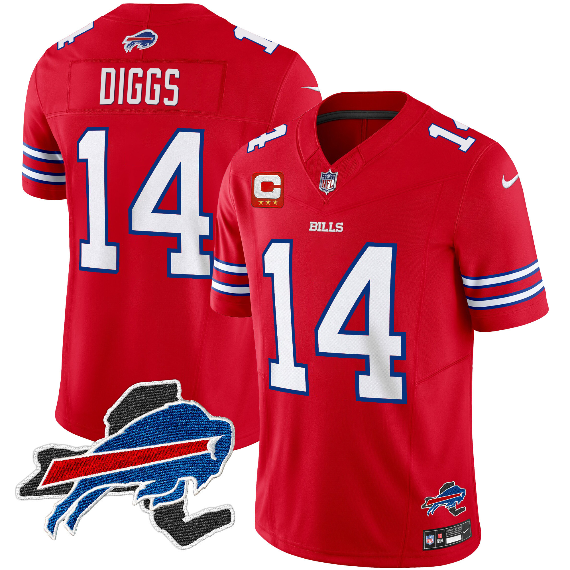 Stefon Diggs Men's Buffalo Bills New York Patch Vapor Limited Red Jersey - All Stitched 