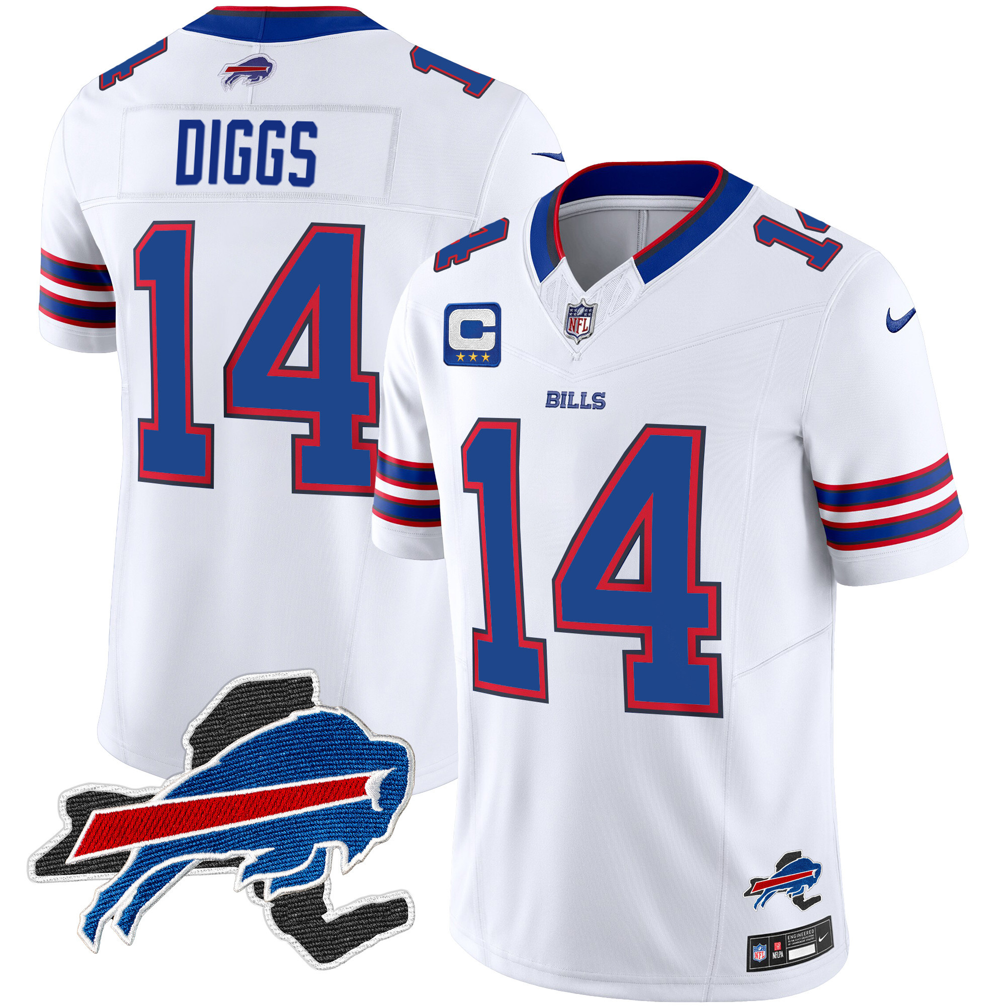 Stefon Diggs Men's Buffalo Bills New York Patch Vapor Limited White Jersey - All Stitched 