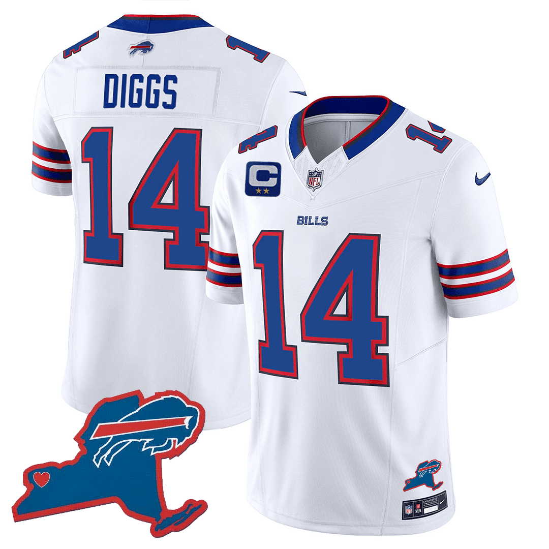 Stefon Diggs Men's Buffalo Bills New York Patch Vapor Limited White Jersey - All Stitched 