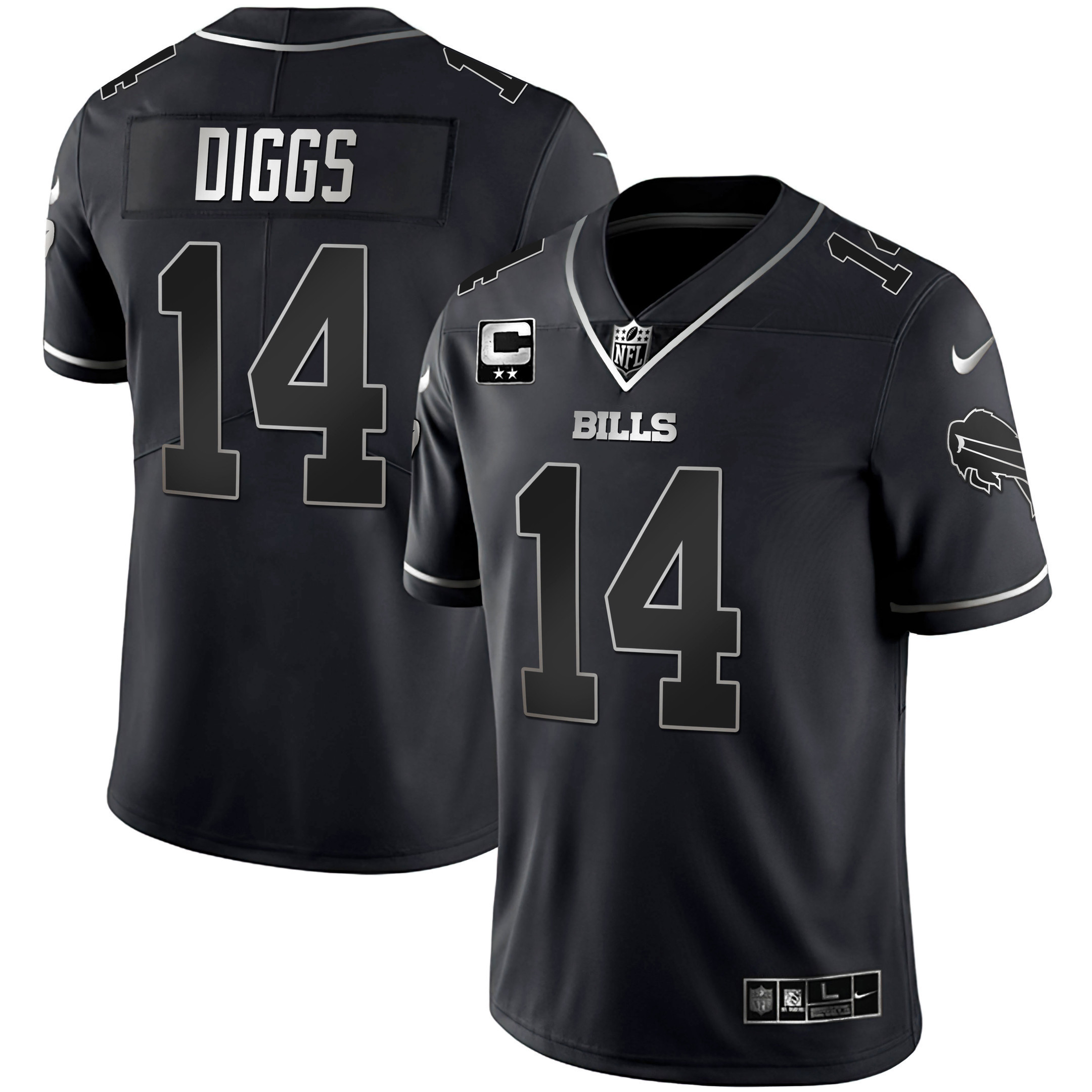 Stefon Diggs Men's Buffalo Bills White Gold & Black Gold Black Silver Jersey - All Stitched 