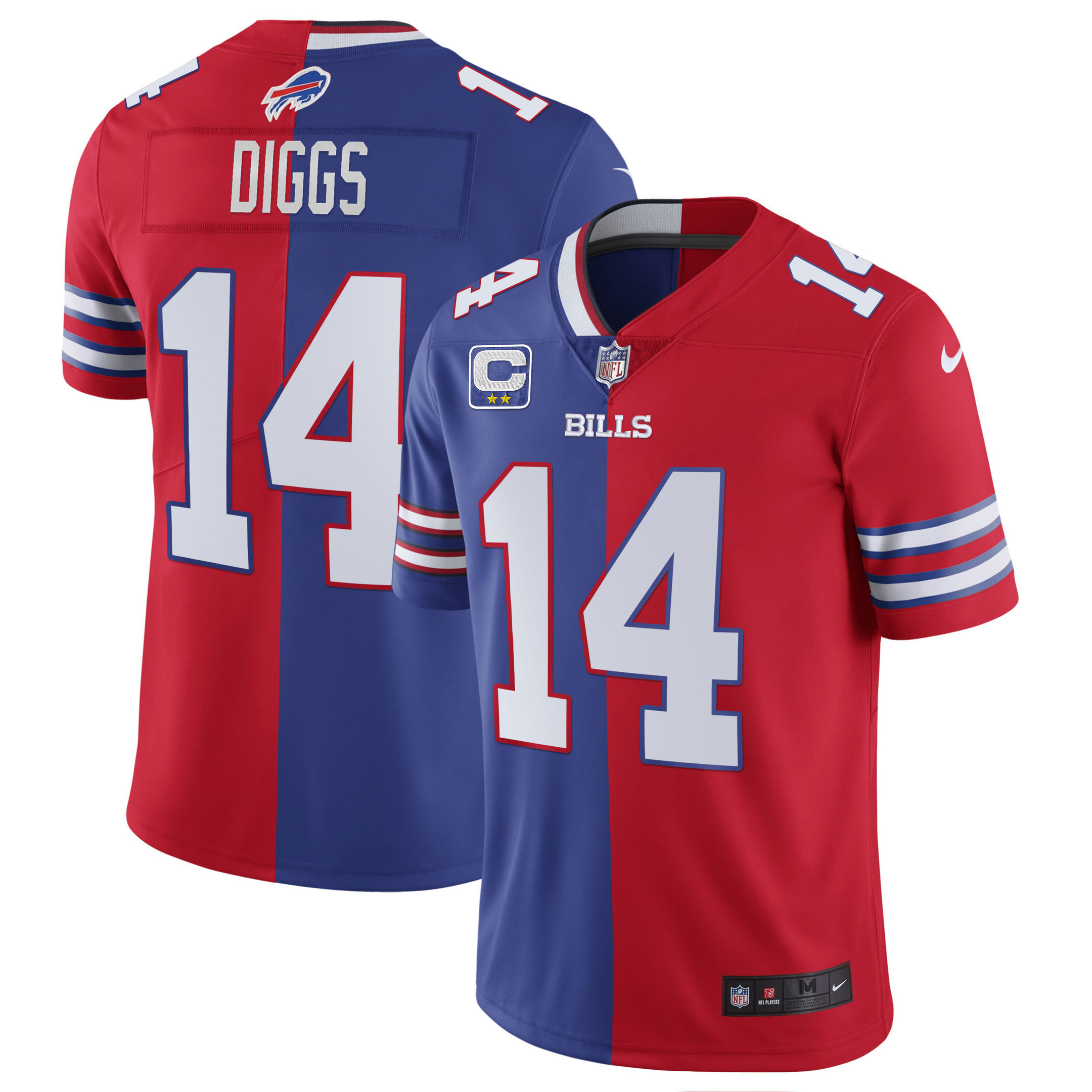 Stefon Diggs Men's Buffalo Bills White Gold & Black Gold Split Royal Red Jersey - All Stitched 