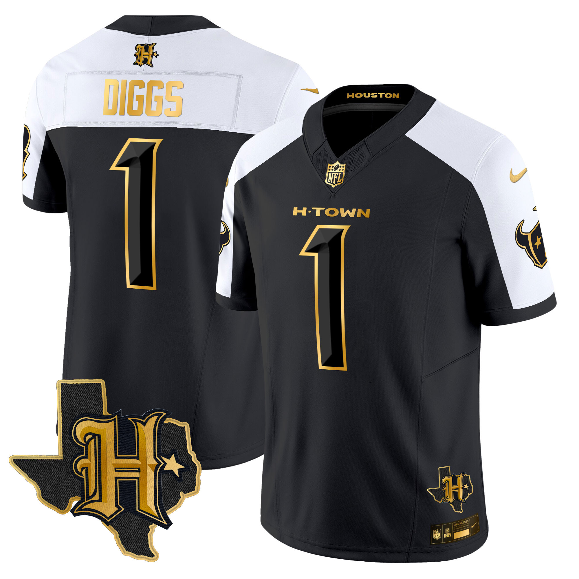 Stefon Diggs Men's Houston Texans 2024 Texas Patch Gold Vapor Limited Alternate Jersey - All Stitched 
