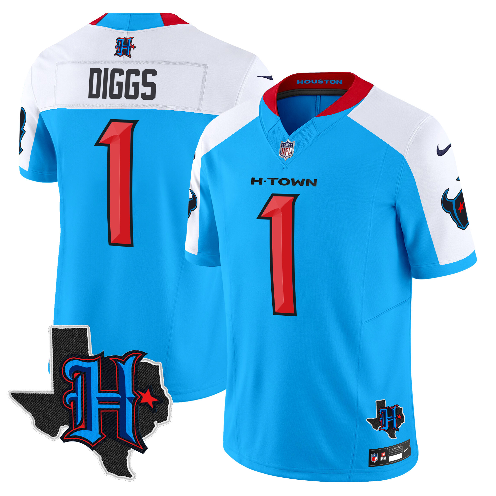 Stefon Diggs Men's Houston Texans 2024 Texas Patch Vapor Limited Blue Alternate Jersey - All Stitched 