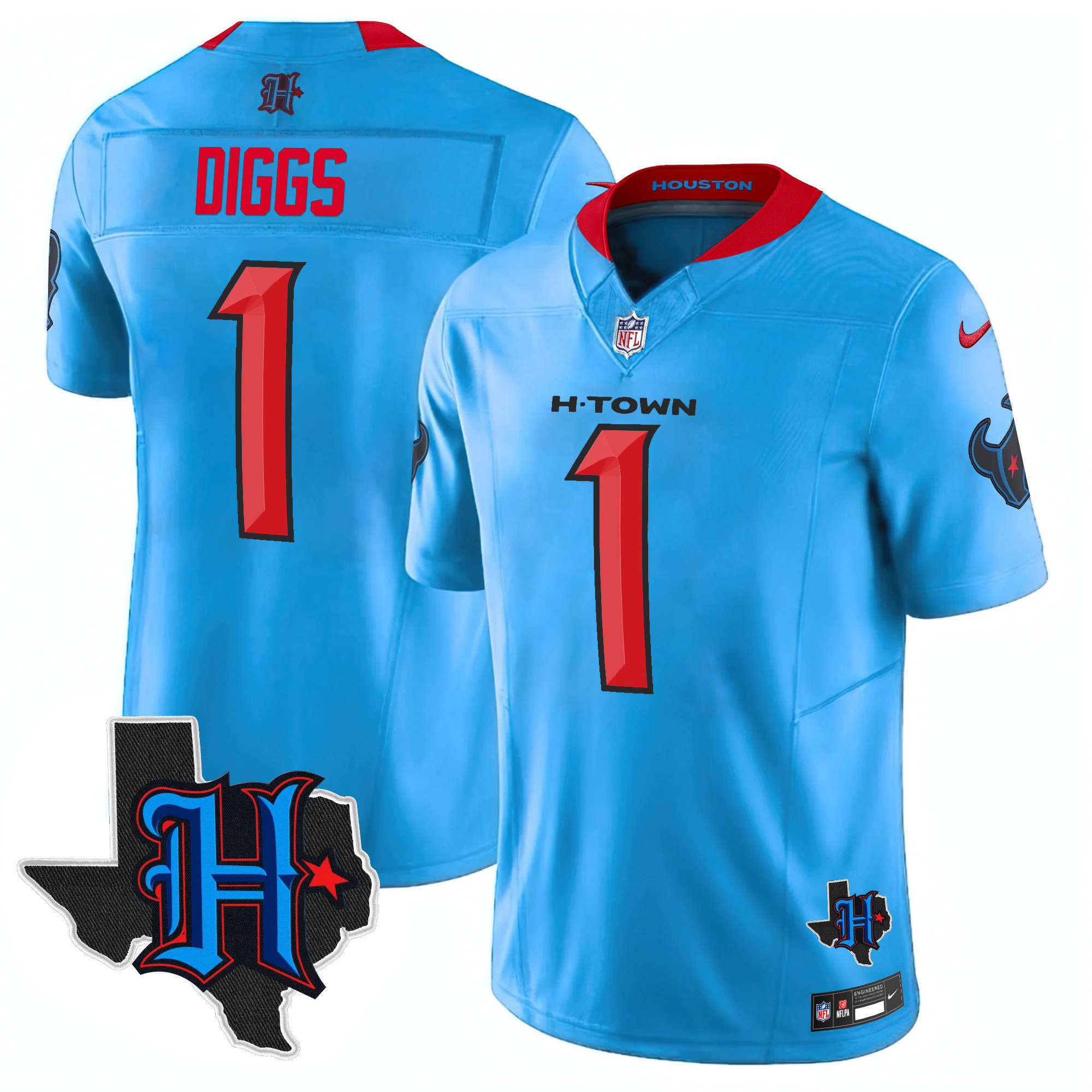 Stefon Diggs Men's Houston Texans 2024 Texas Patch Vapor Limited Blue Jersey - All Stitched 