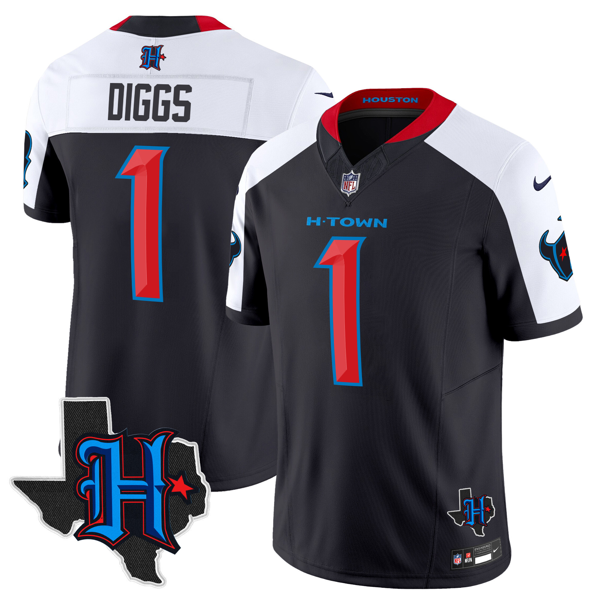 Stefon Diggs Men's Houston Texans 2024 Texas Patch Vapor Limited Navy Alternate Jersey - All Stitched 
