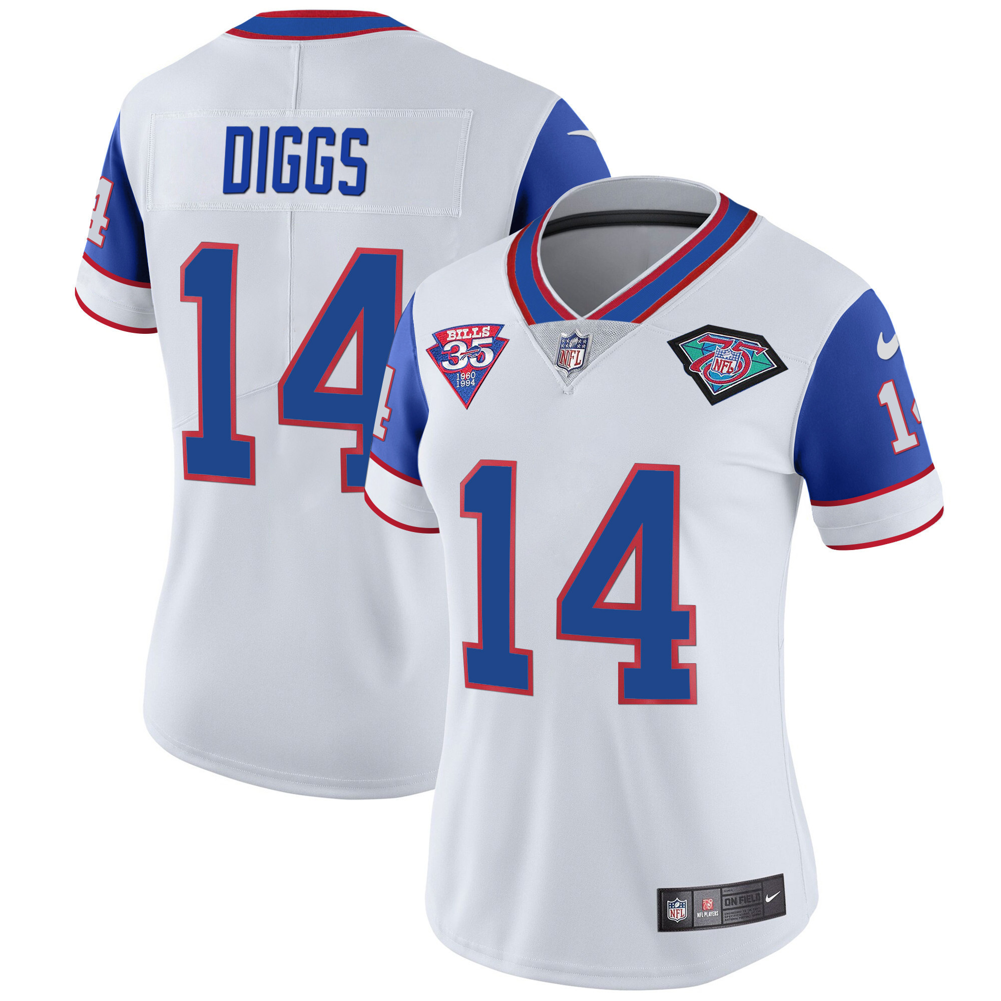 Stefon Diggs Women's Buffalo Bills 1994 Throwback Vapor Royal Sleeves Jersey - All Stitched 