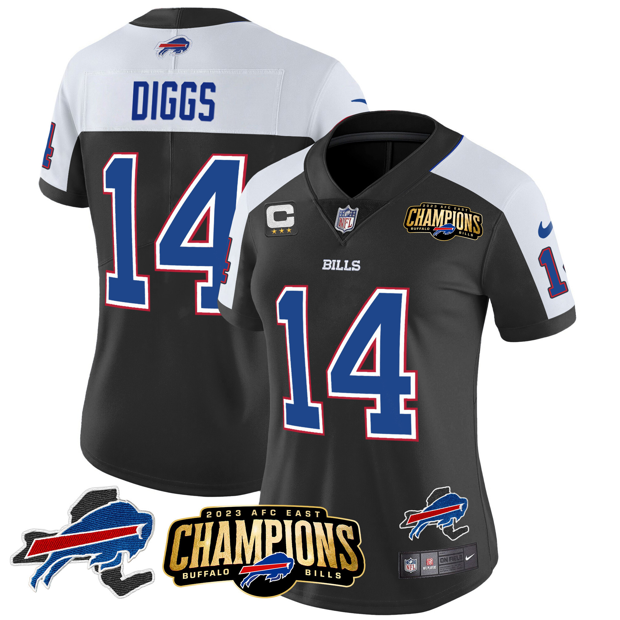 Stefon Diggs Women's Buffalo Bills 2023 AFC East Champions Patch Gold Vapor Black Alternate Jersey - All Stitched 