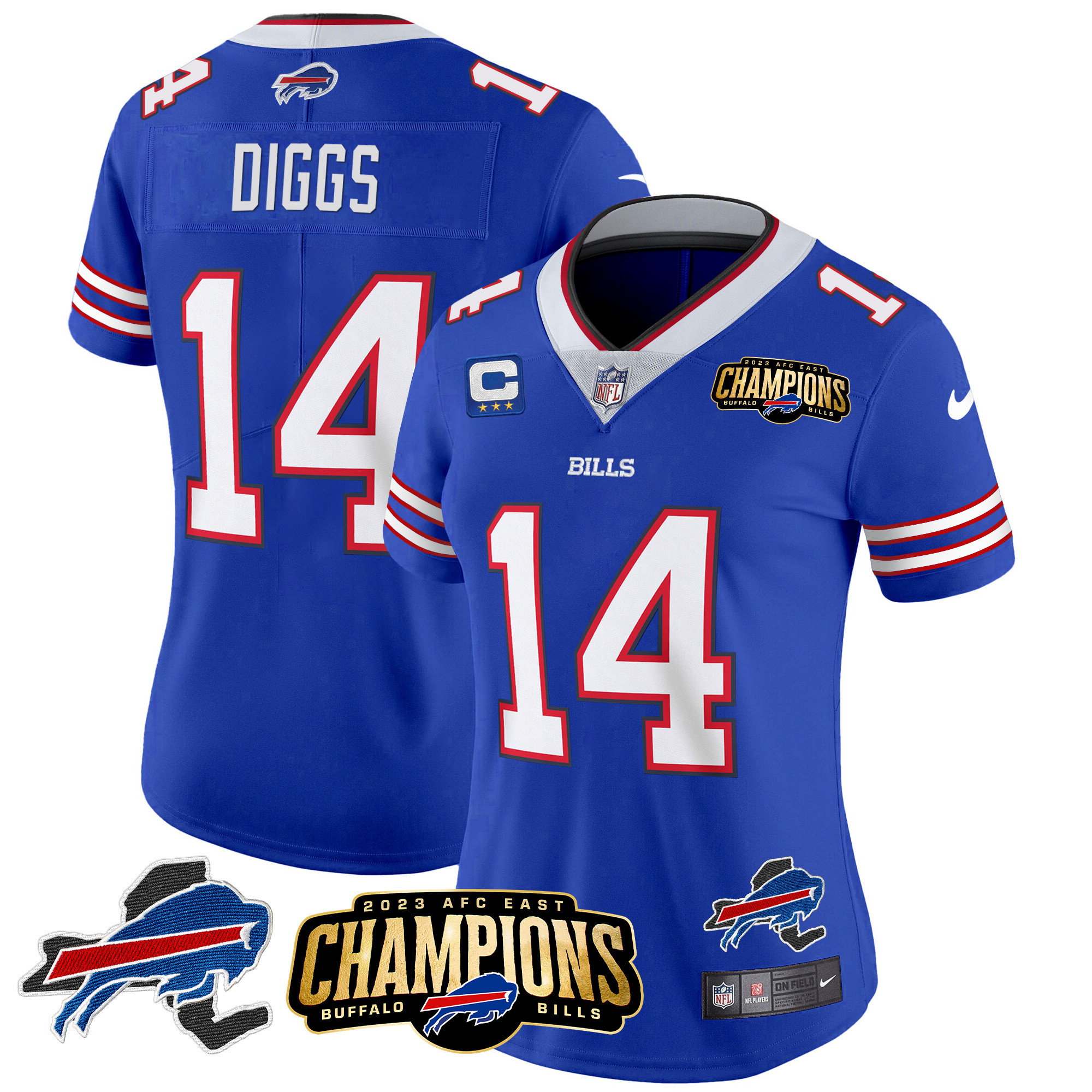 Stefon Diggs Women's Buffalo Bills 2023 AFC East Champions Patch Gold Vapor Royal Jersey - All Stitched 