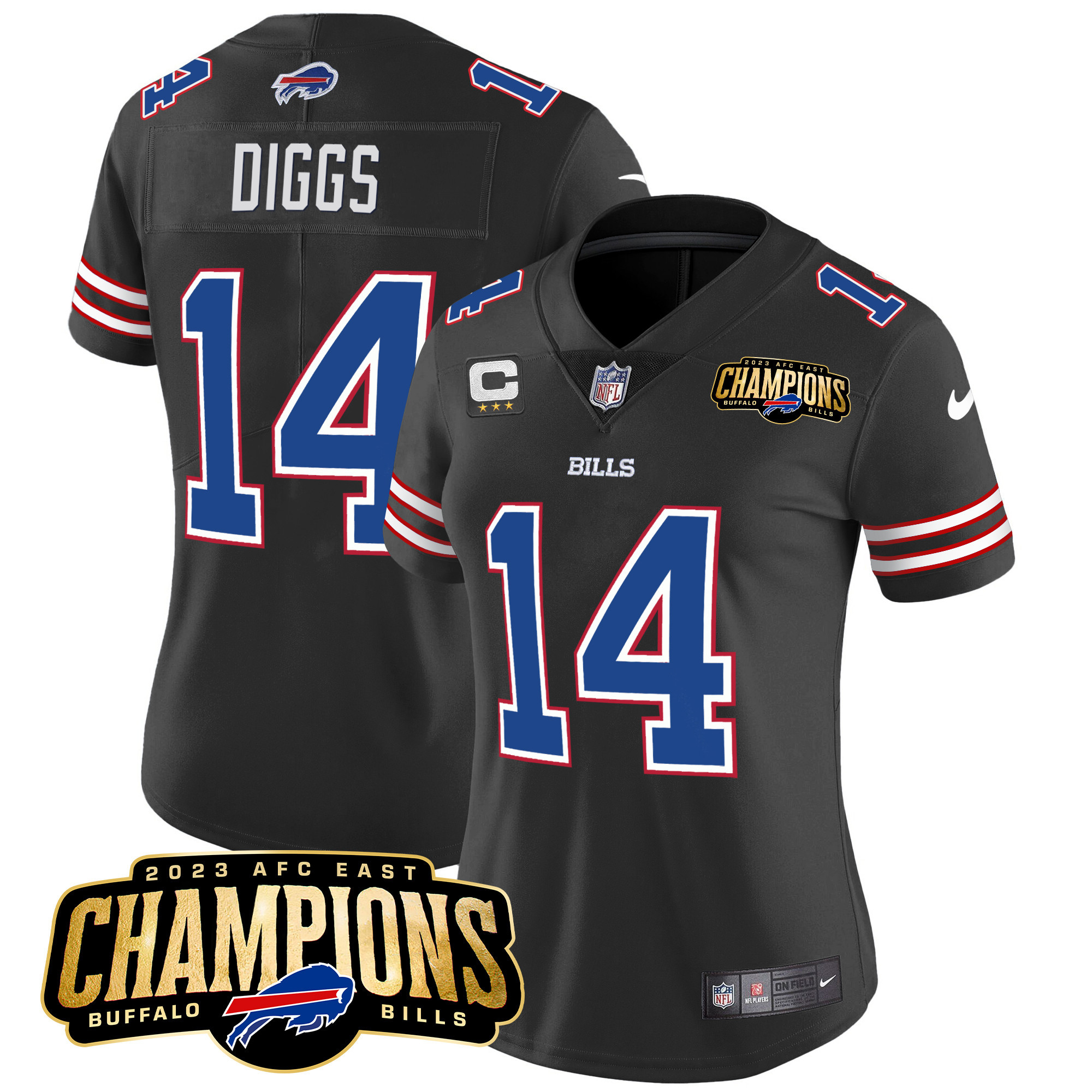 Stefon Diggs Women's Buffalo Bills 2023 AFC East Champions Patch Vapor Black Jersey - All Stitched 