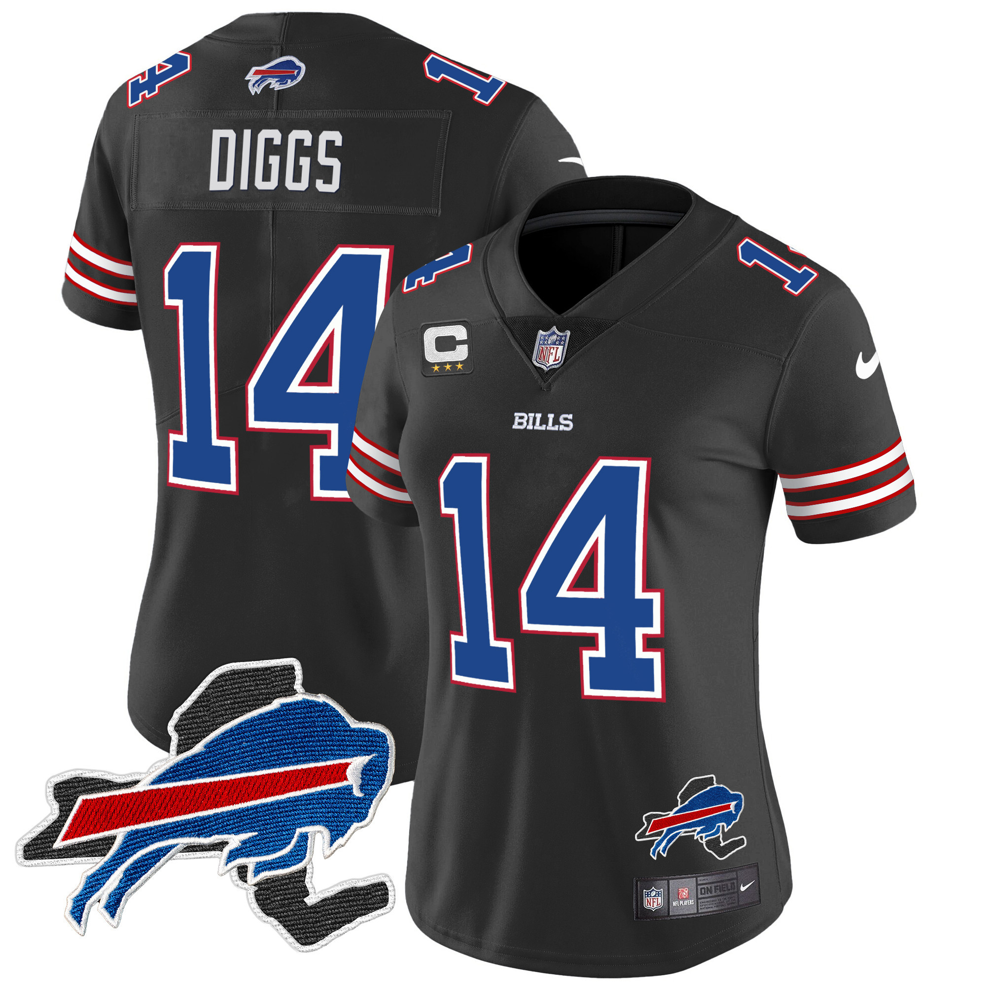 Stefon Diggs Women's Buffalo Bills New York Patch Vapor Limited Black Jersey - All Stitched 