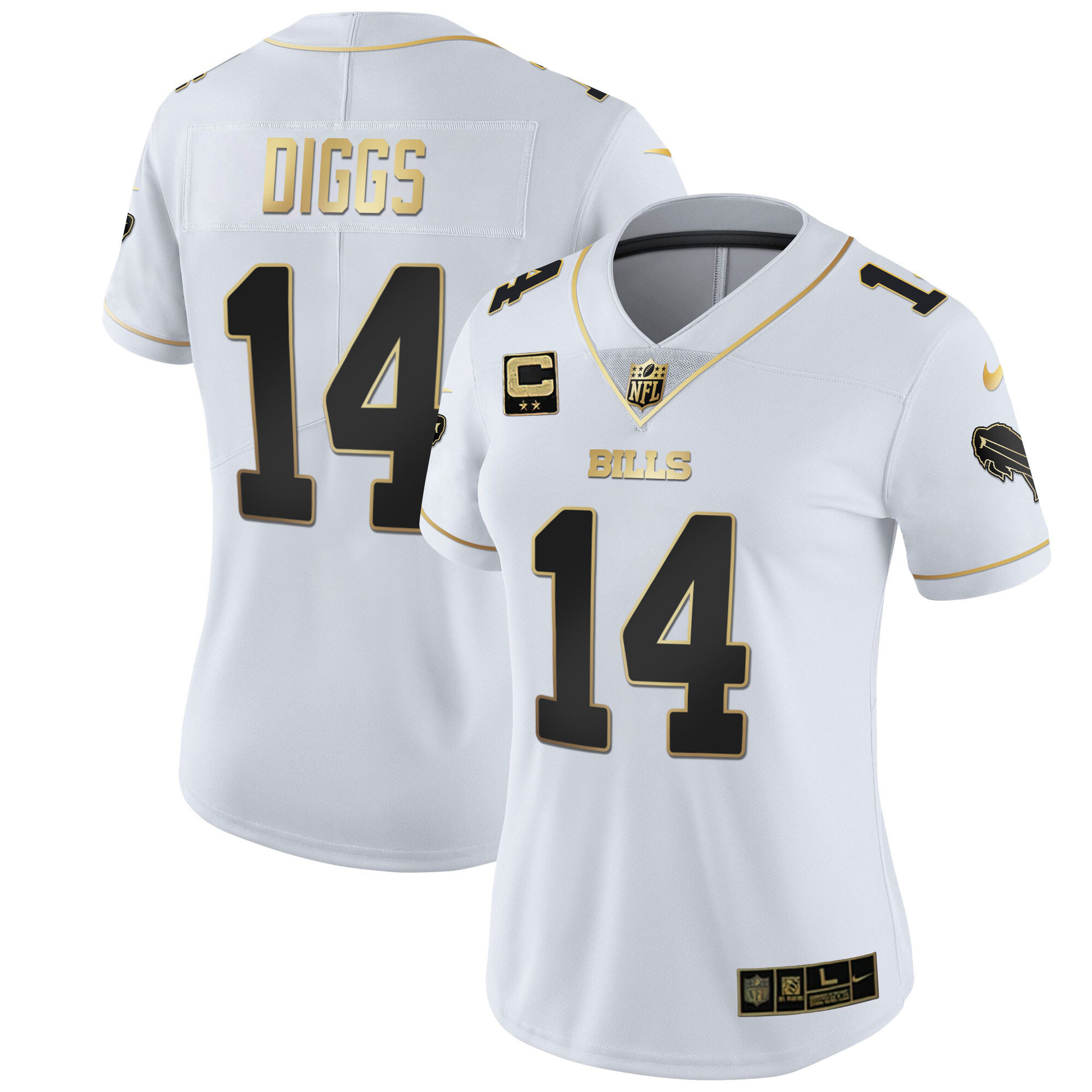Stefon Diggs Women's Buffalo Bills White Gold & Black Gold White Gold Jersey - All Stitched 