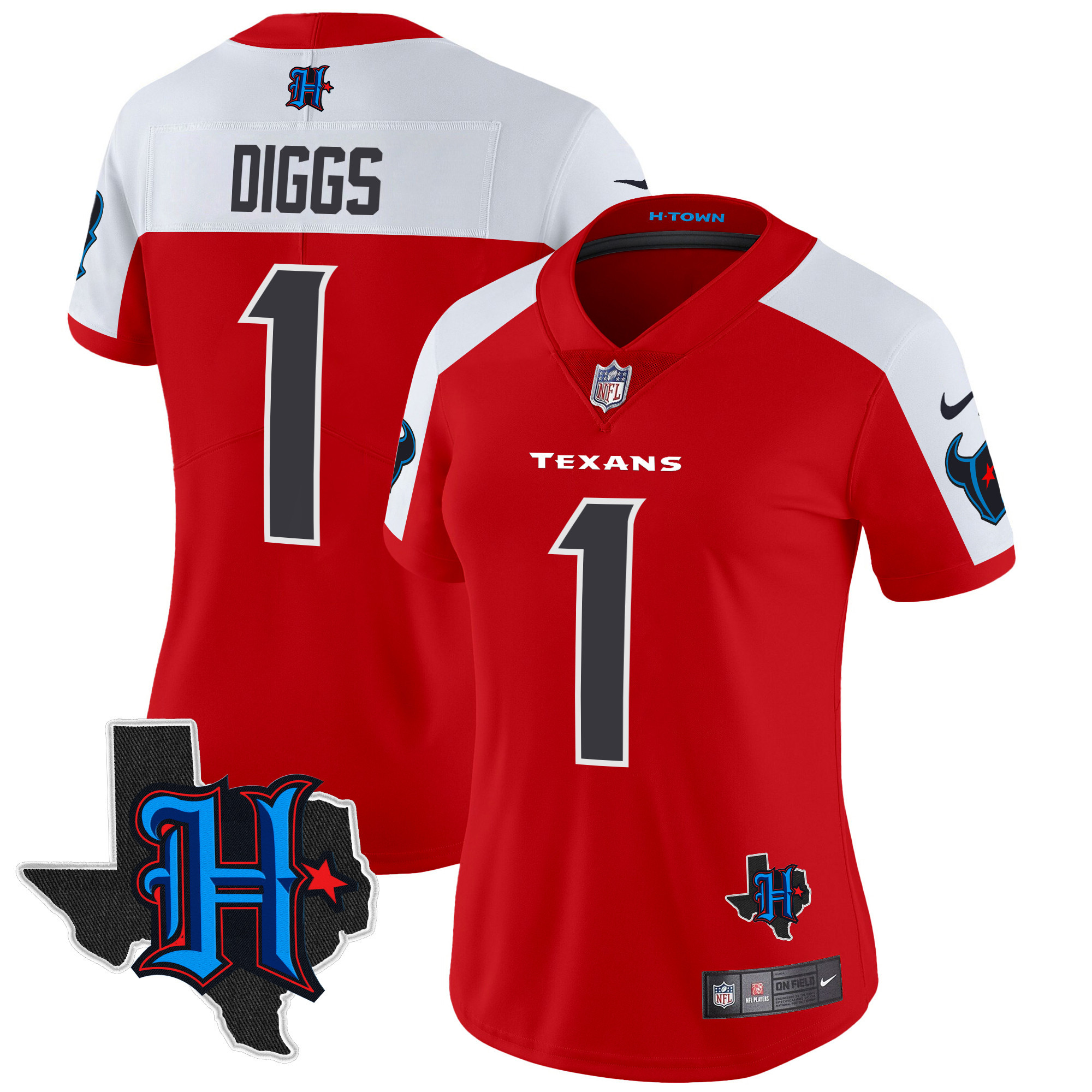 Stefon Diggs Women's Houston Texans 2024 Texas Patch Vapor Limited Red Alternate Jersey - All Stitched 