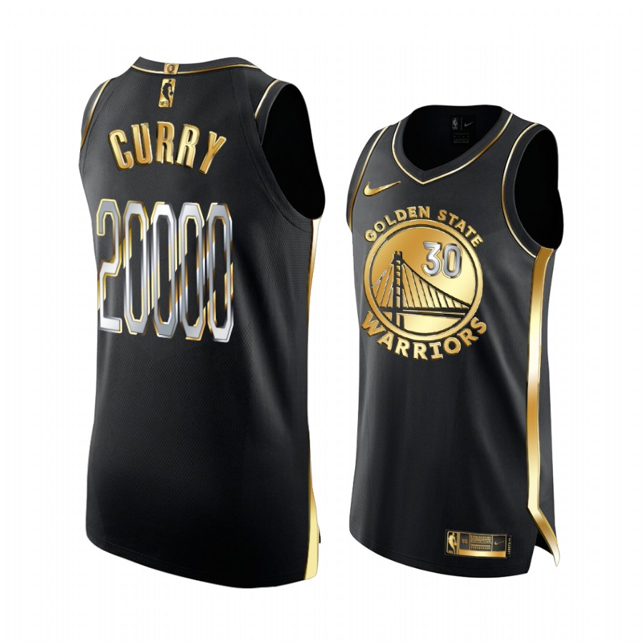Stephen Curry 20000 Points Milestone Golden State Warriors #30 Black Jersey Commemorative Edition