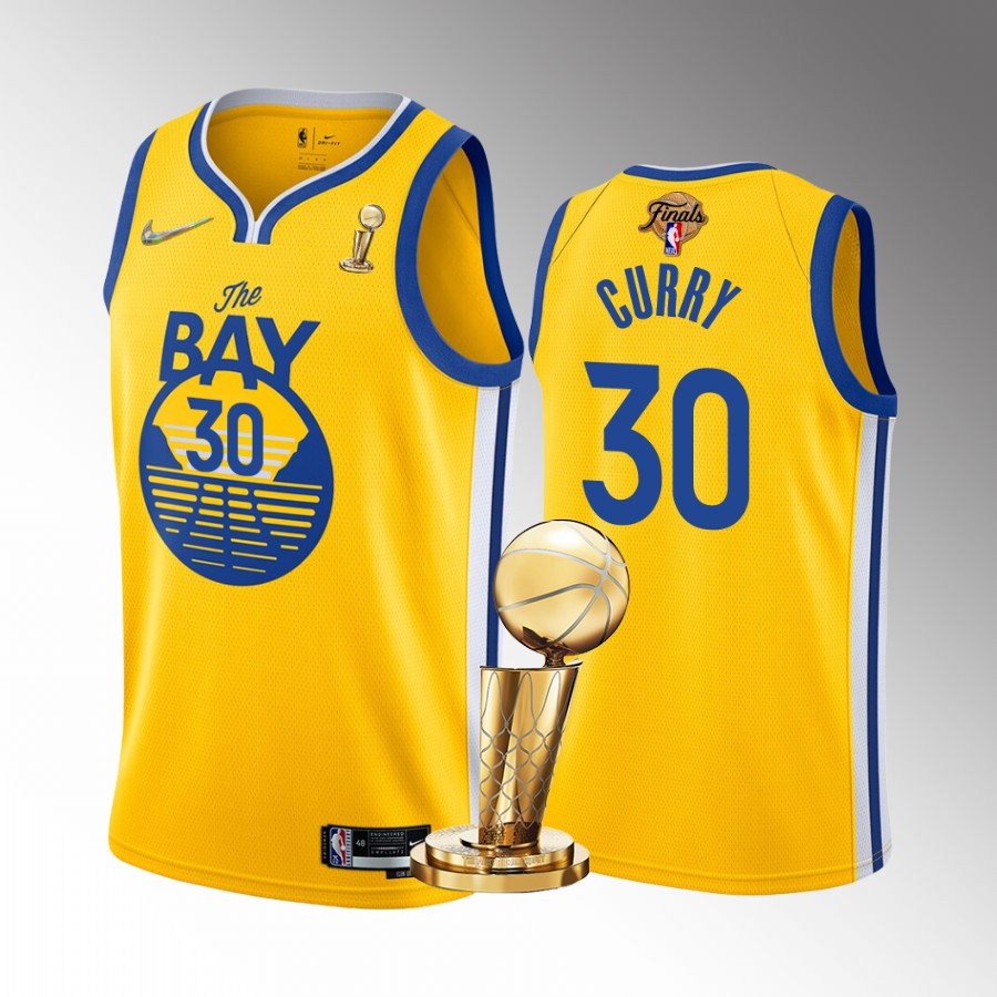 Stephen Curry 2022 NBA Finals Champions Golden State Warriors Gold #30 Jersey Statement