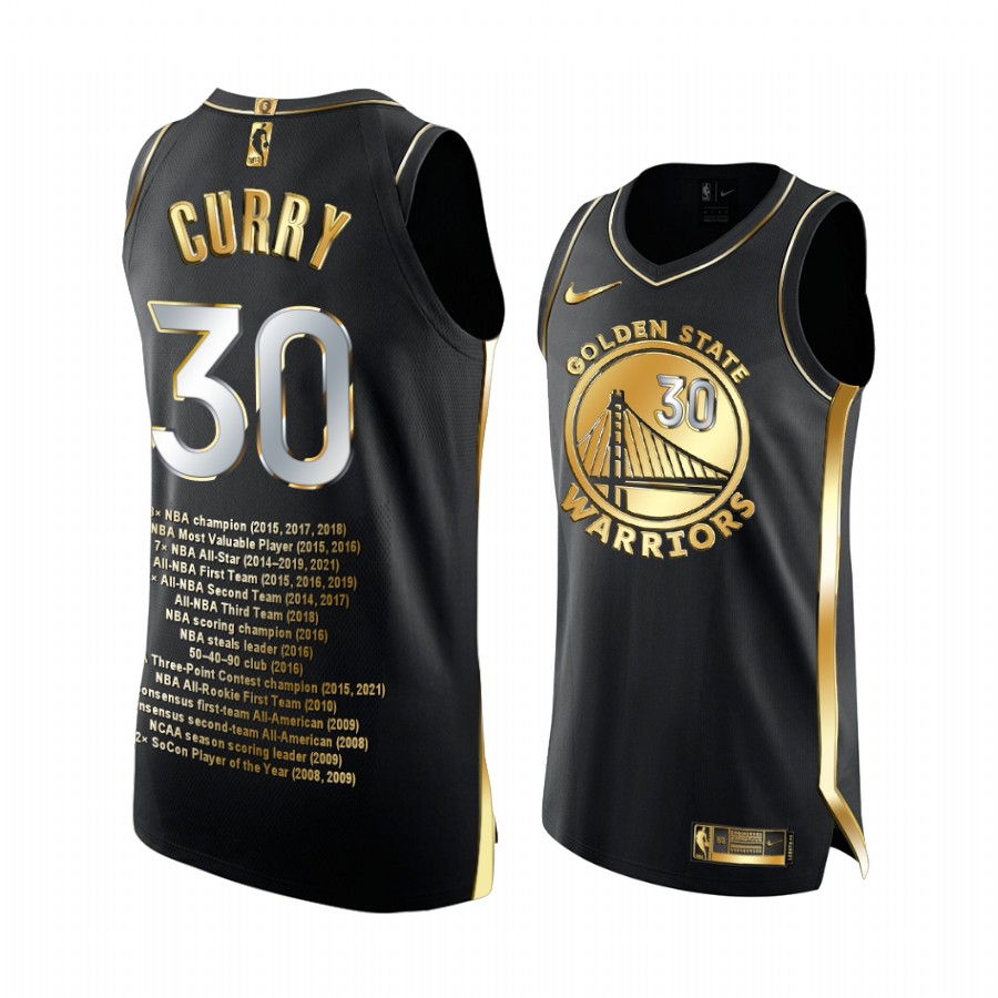 Stephen Curry Golden State Warriors Black NBA Record Setter Jersey Golden