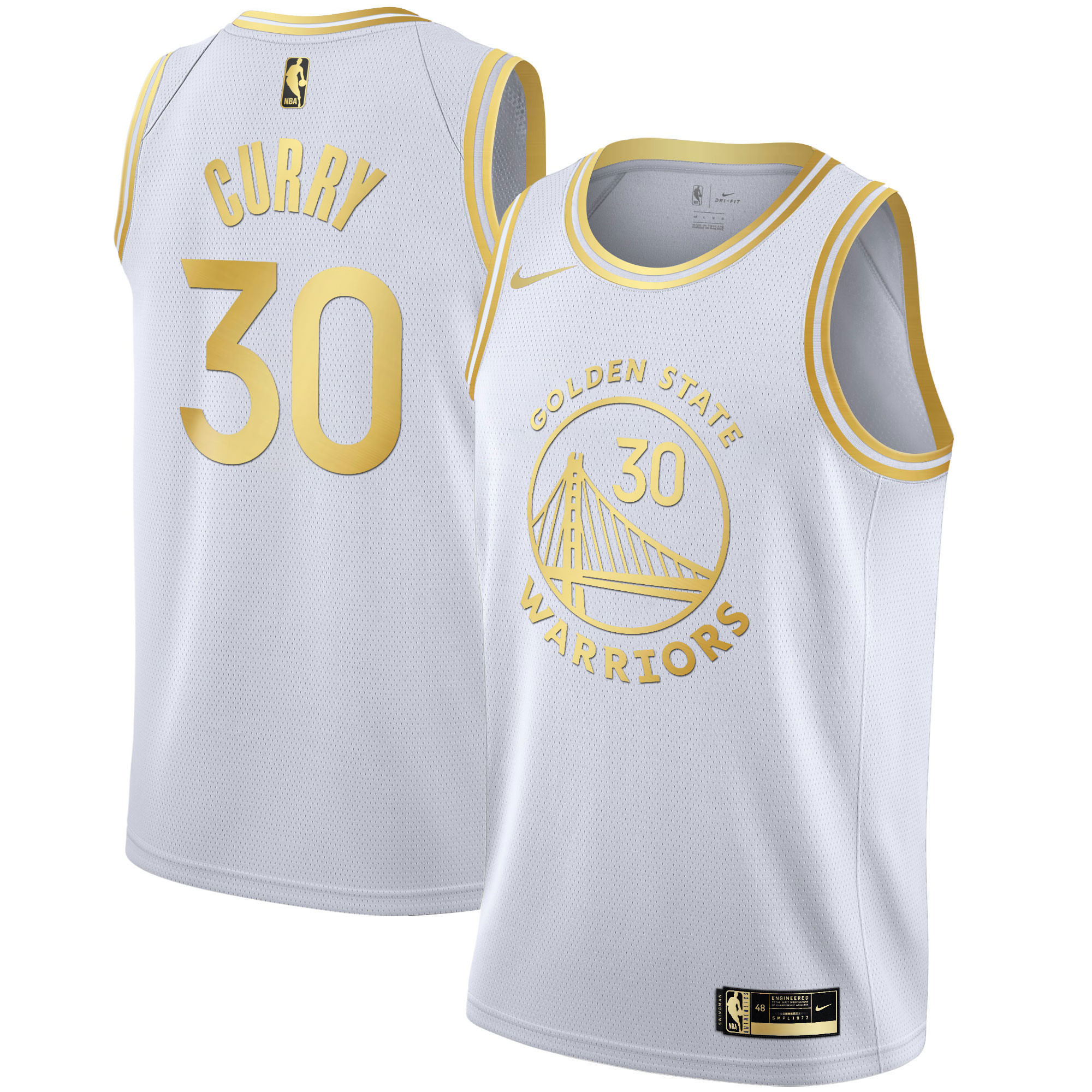Stephen Curry Golden State Warriors White Gold & Black Gold Jersey - All Stitched