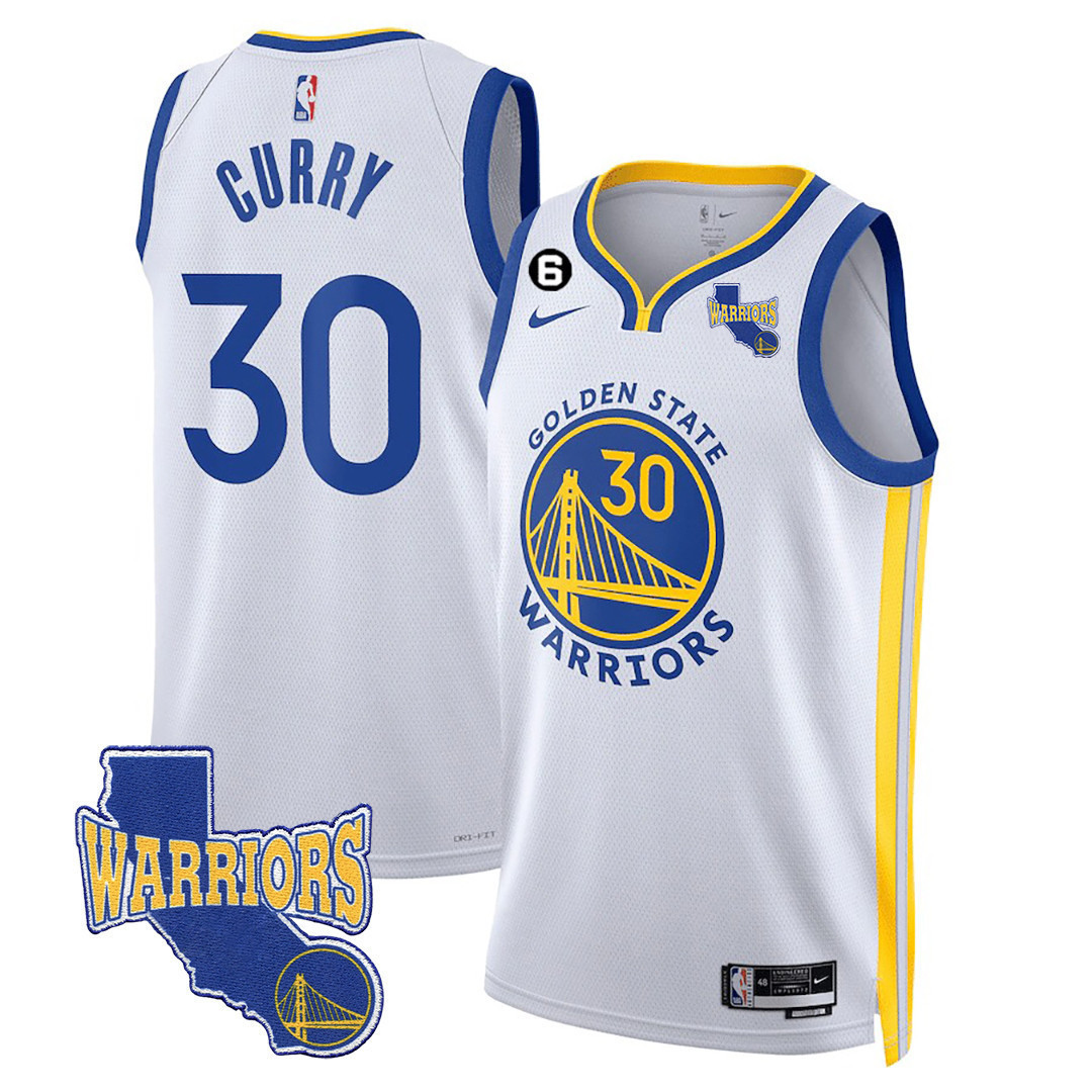 Stephen Curry Men's Golden State Warriors 2023-24 California State Patch Association White Jersey - All Stitched
