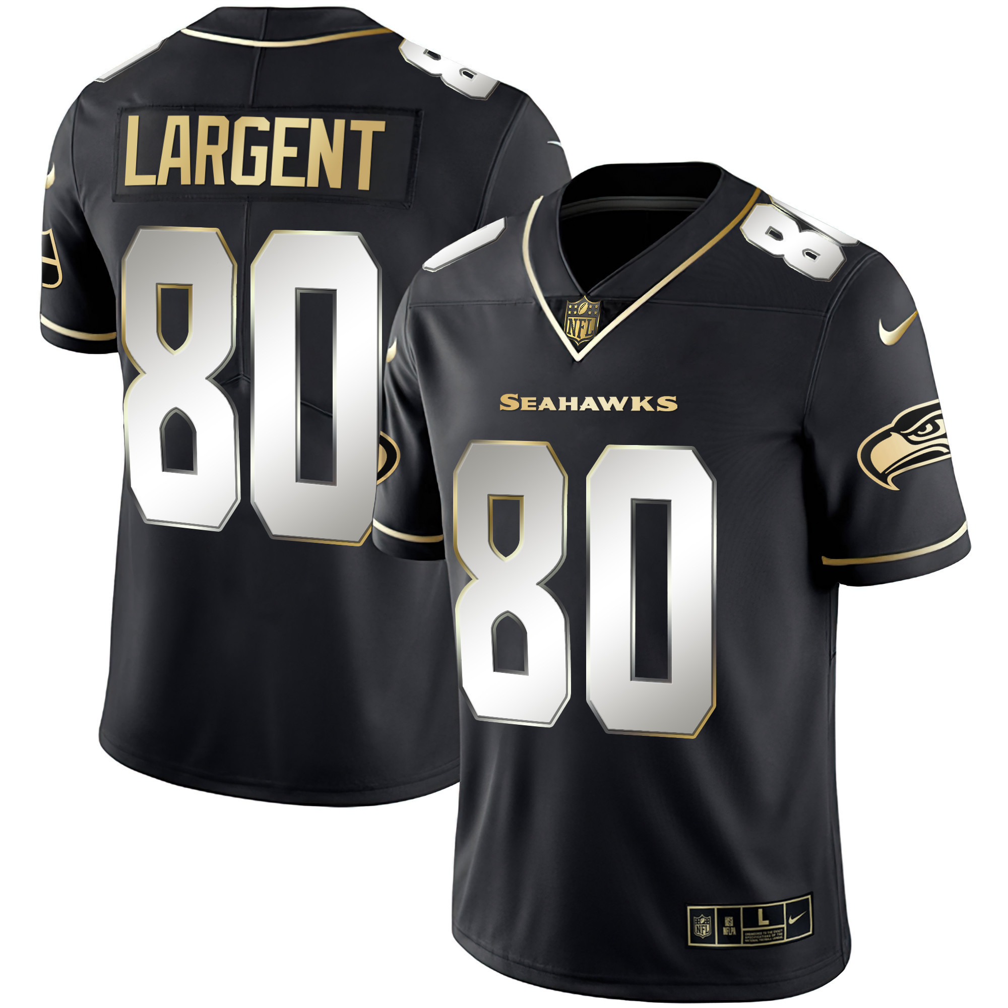 Steve Largent Men's Seattle Seahawks Gold Player Black Limited Jersey - All Stitched 