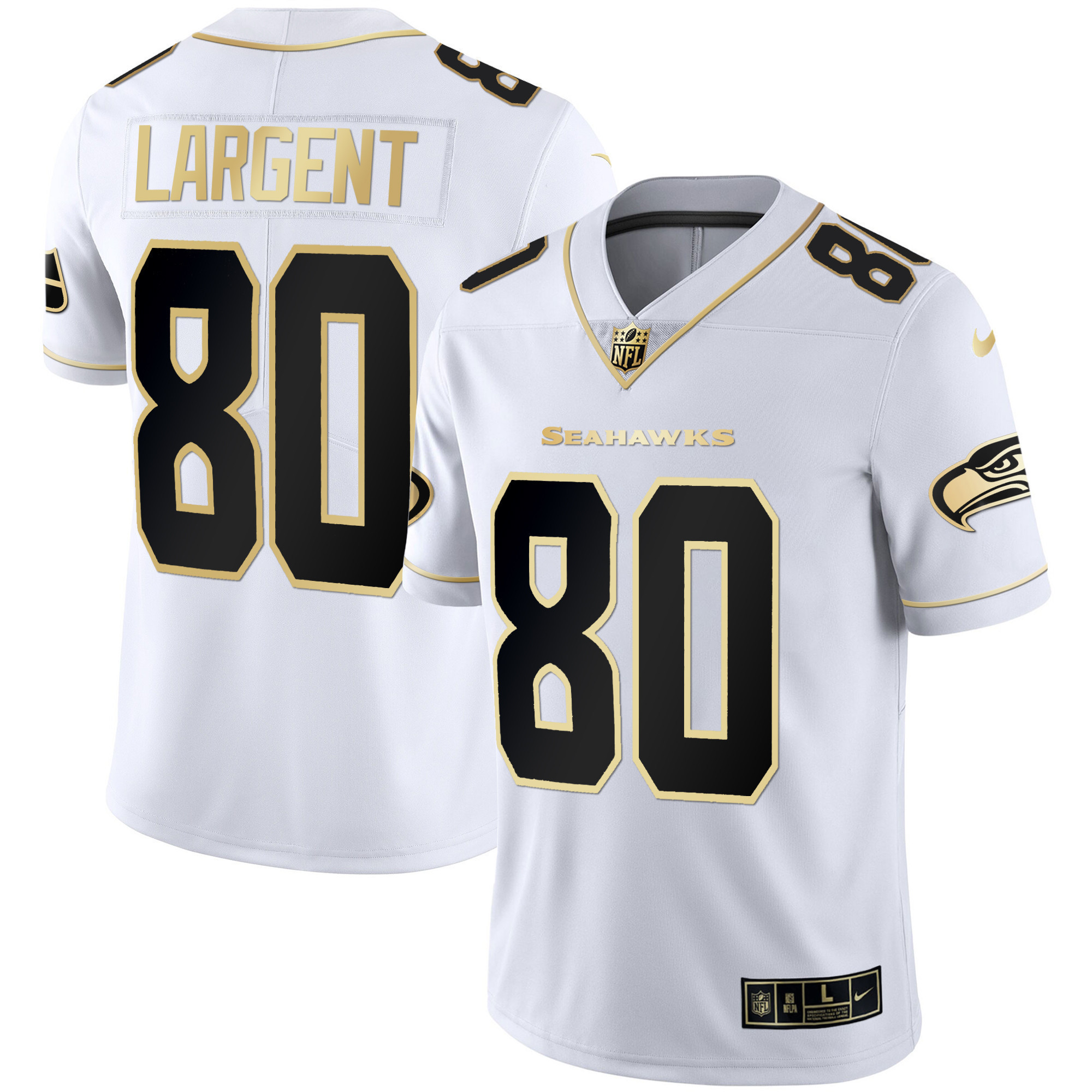 Steve Largent Men's Seattle Seahawks Gold Player White Gold Jersey - All Stitched 