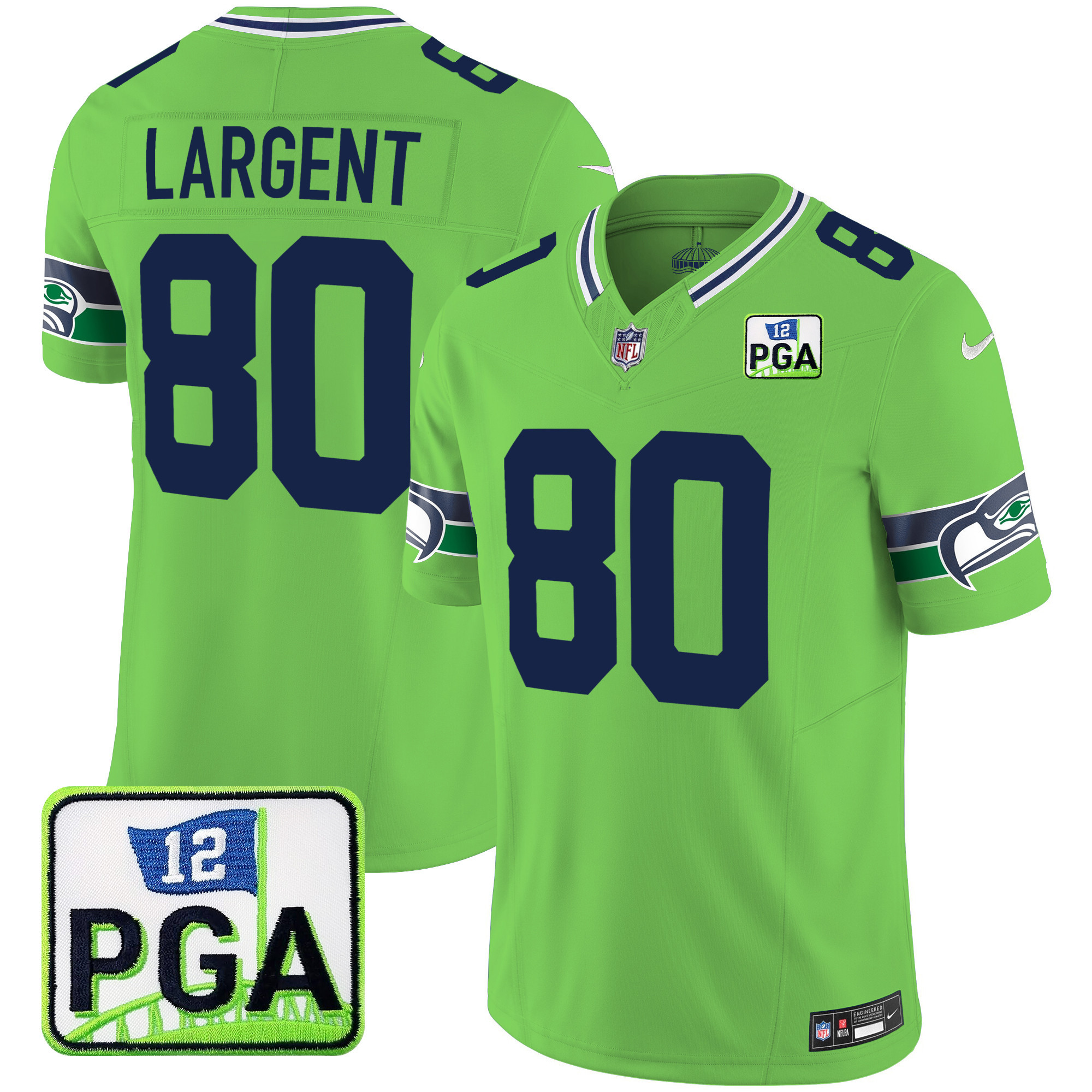 Steve Largent Men's Seattle Seahawks PGA Patch Vapor Limited Green Jersey - All Stitched 