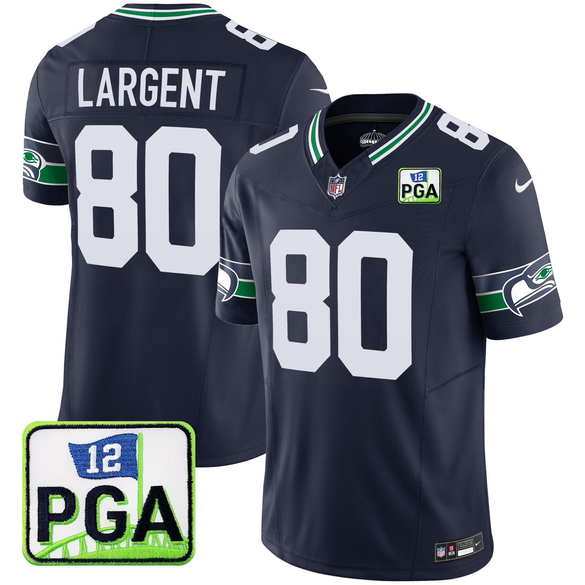 Steve Largent Men's Seattle Seahawks PGA Patch Vapor Limited Navy Jersey - All Stitched 