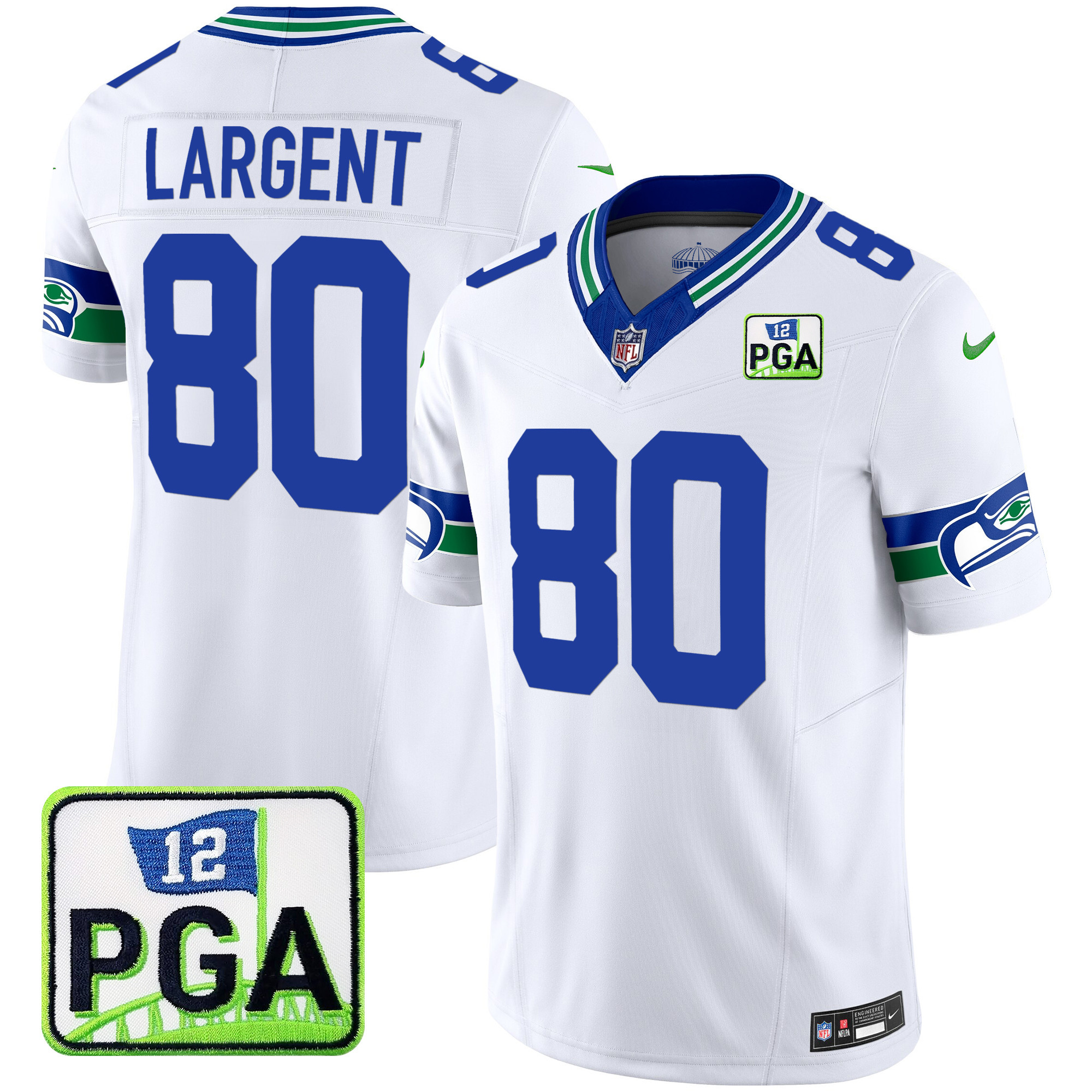 Steve Largent Men's Seattle Seahawks PGA Patch Vapor Limited White Jersey - All Stitched 