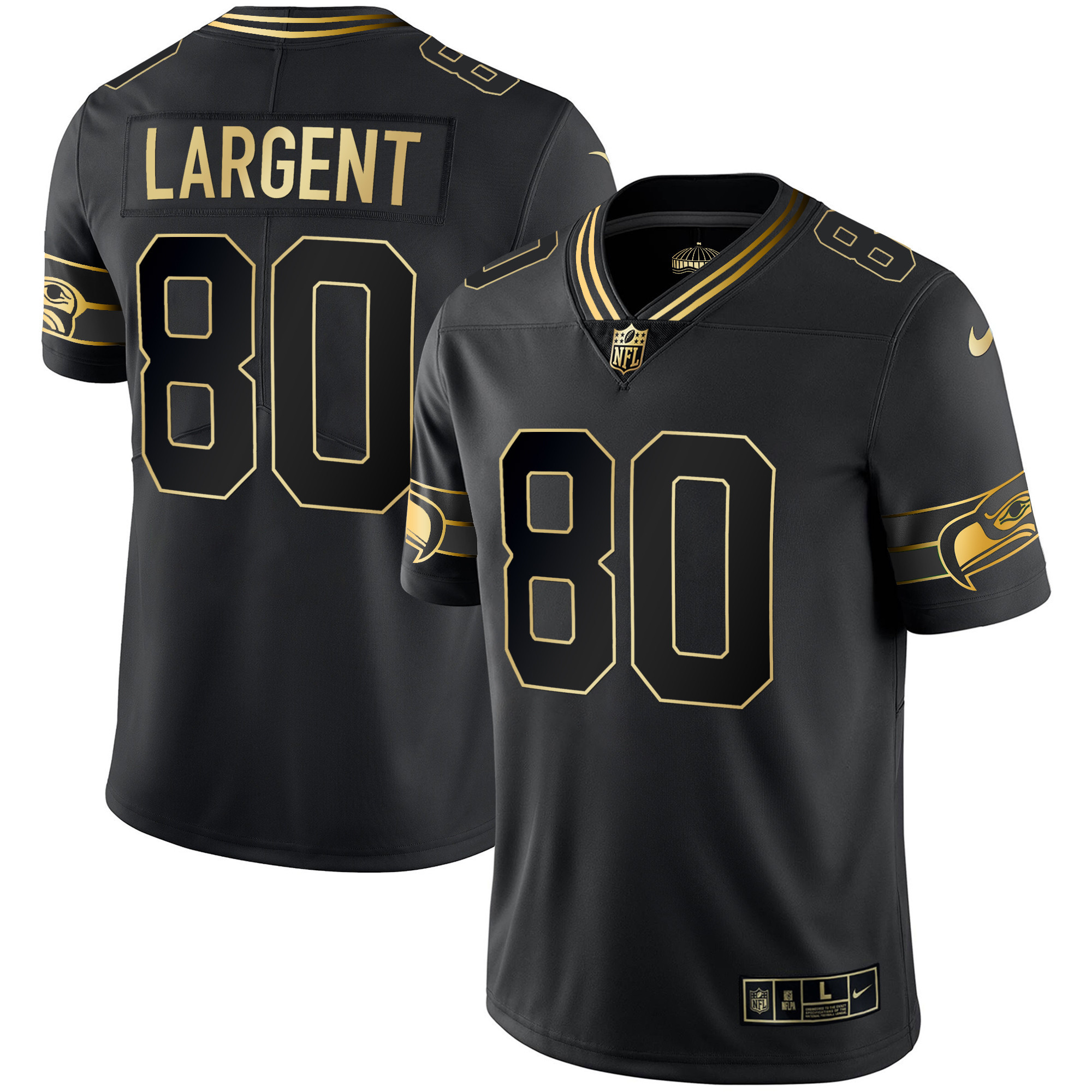 Steve Largent Men's Seattle Seahawks Throwback & Gold Black Gold Jersey - All Stitched 